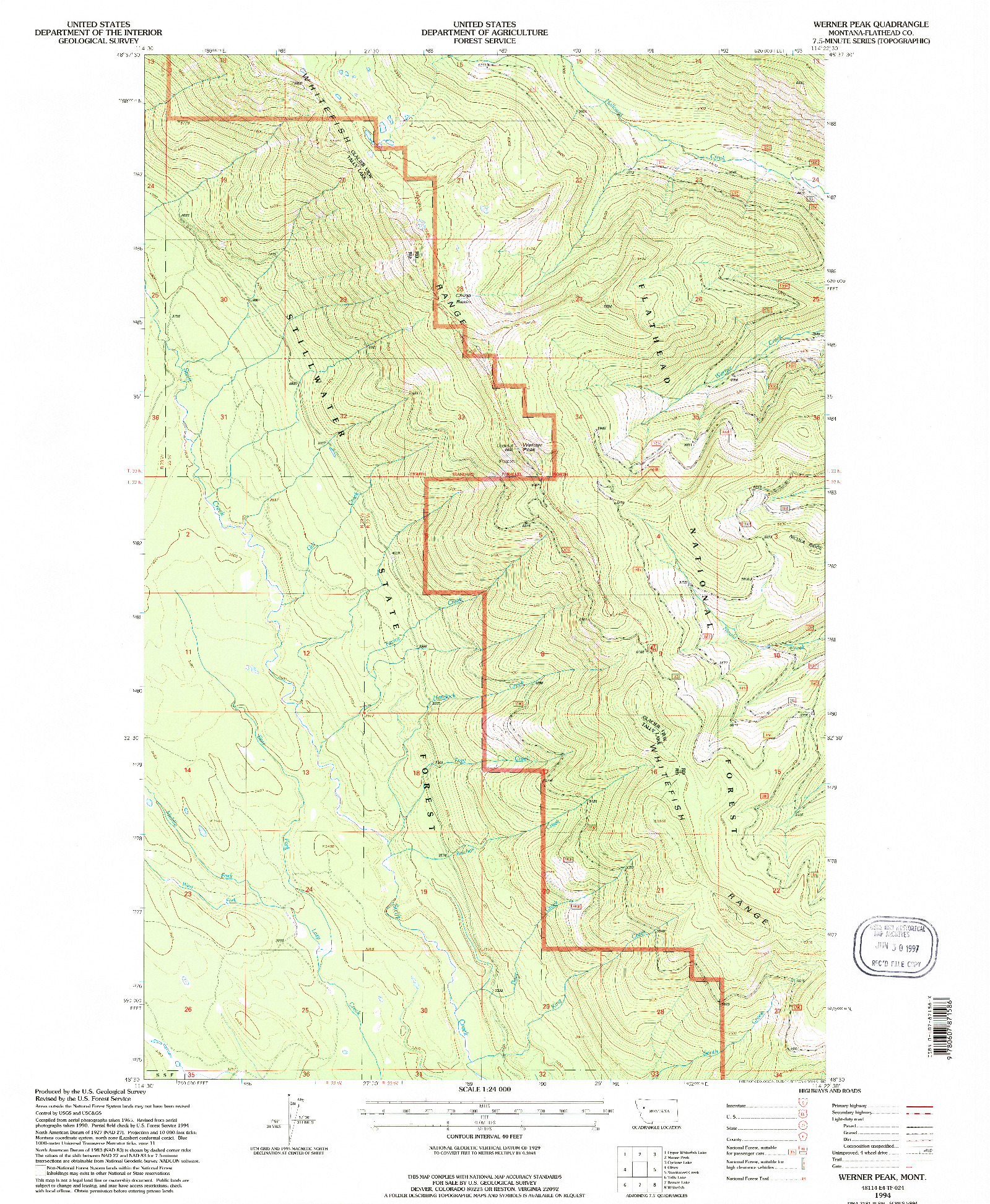 USGS 1:24000-SCALE QUADRANGLE FOR WERNER PEAK, MT 1994