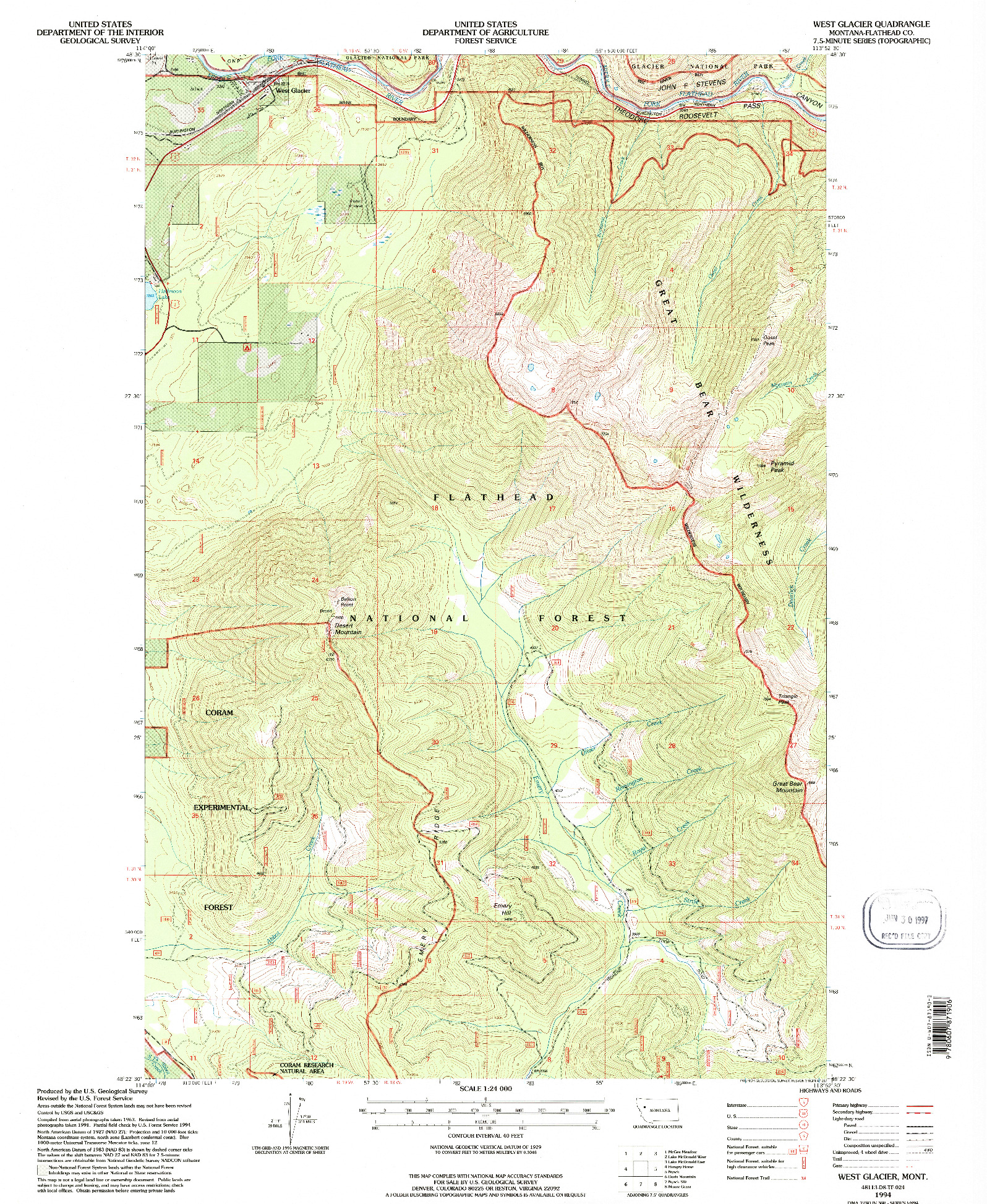 USGS 1:24000-SCALE QUADRANGLE FOR WEST GLACIER, MT 1994