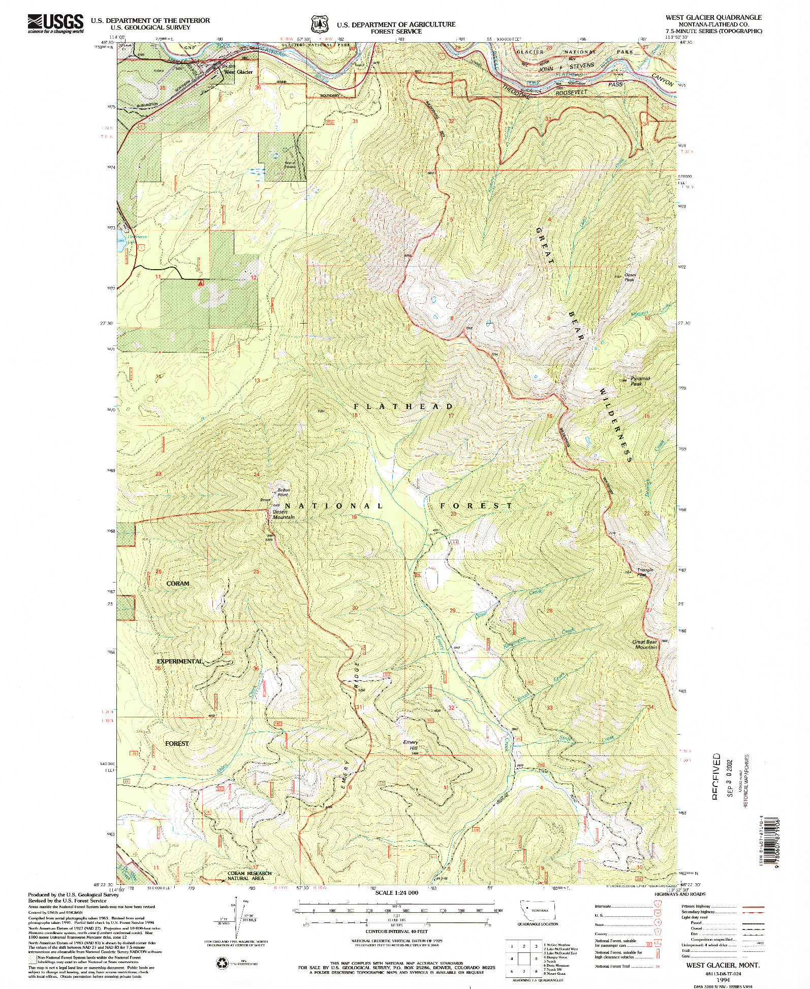 USGS 1:24000-SCALE QUADRANGLE FOR WEST GLACIER, MT 1994