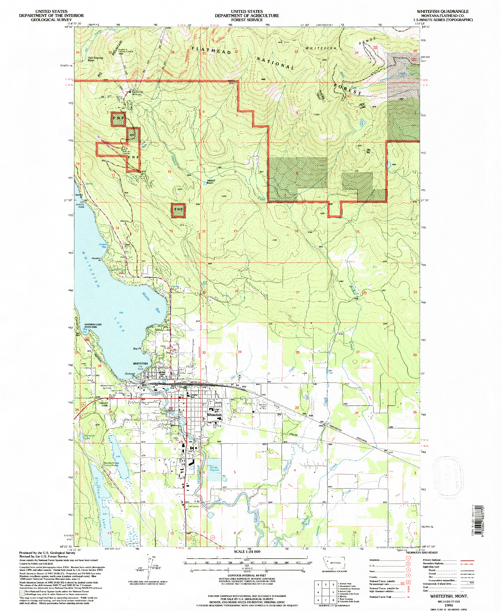 USGS 1:24000-SCALE QUADRANGLE FOR WHITEFISH, MT 1994