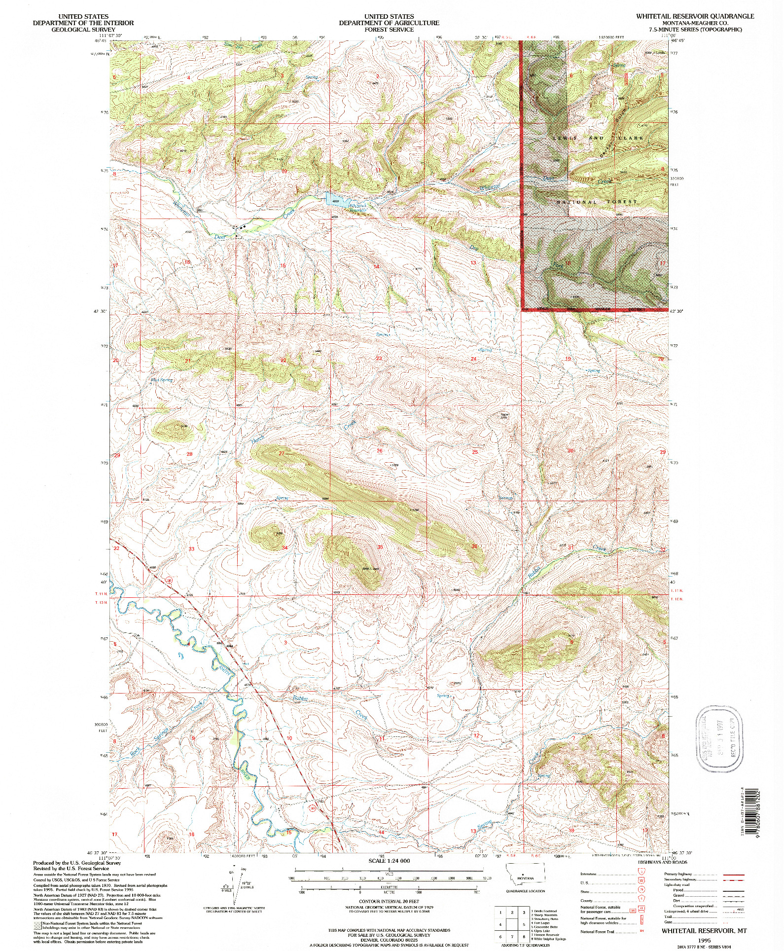 USGS 1:24000-SCALE QUADRANGLE FOR WHITETAIL RESERVOIR, MT 1995