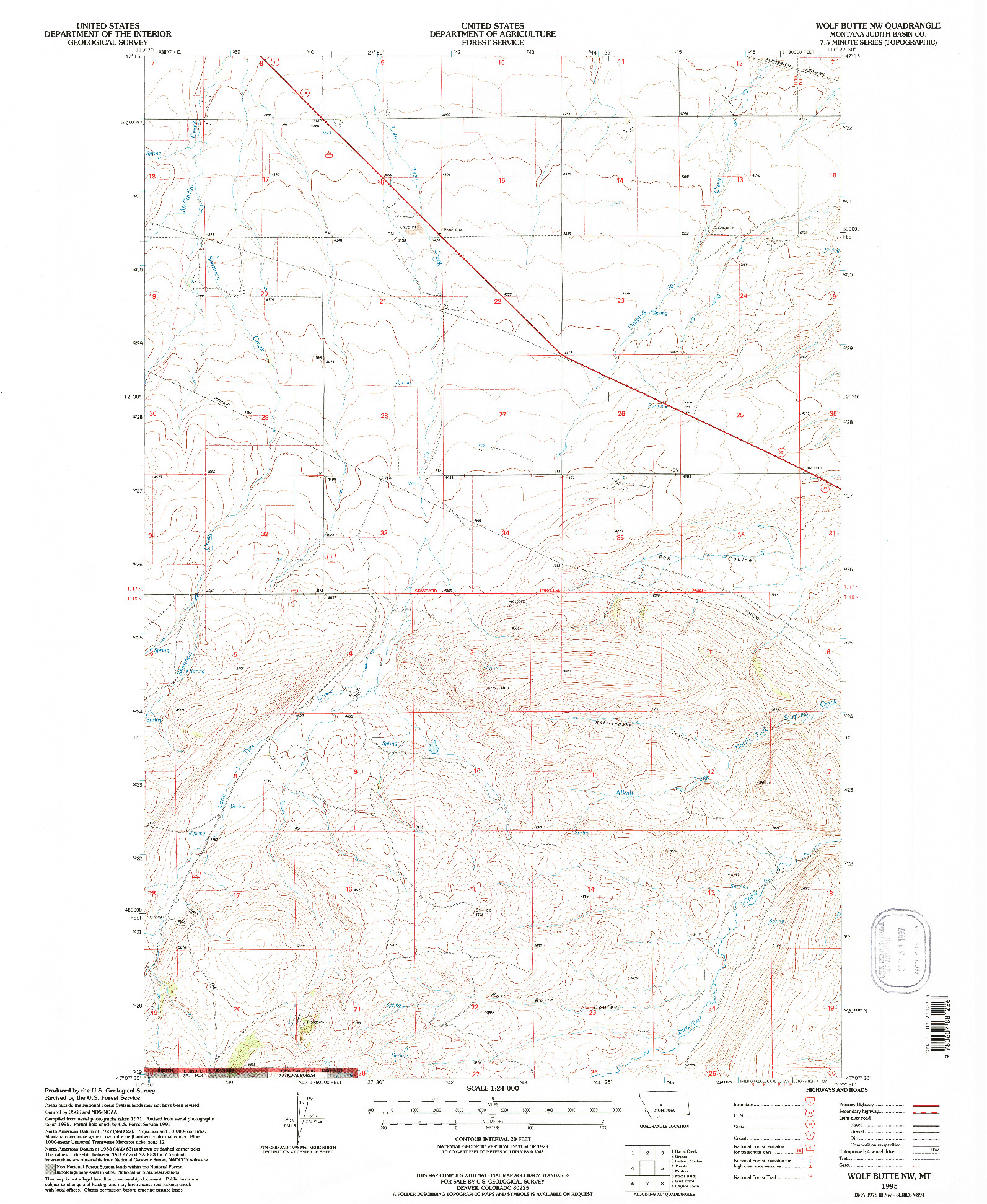 USGS 1:24000-SCALE QUADRANGLE FOR WOLF BUTTE NW, MT 1995