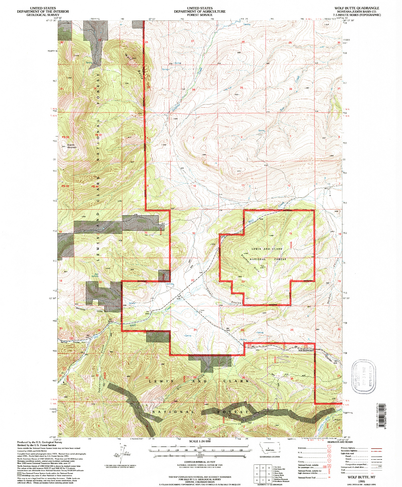 USGS 1:24000-SCALE QUADRANGLE FOR WOLF BUTTE, MT 1995