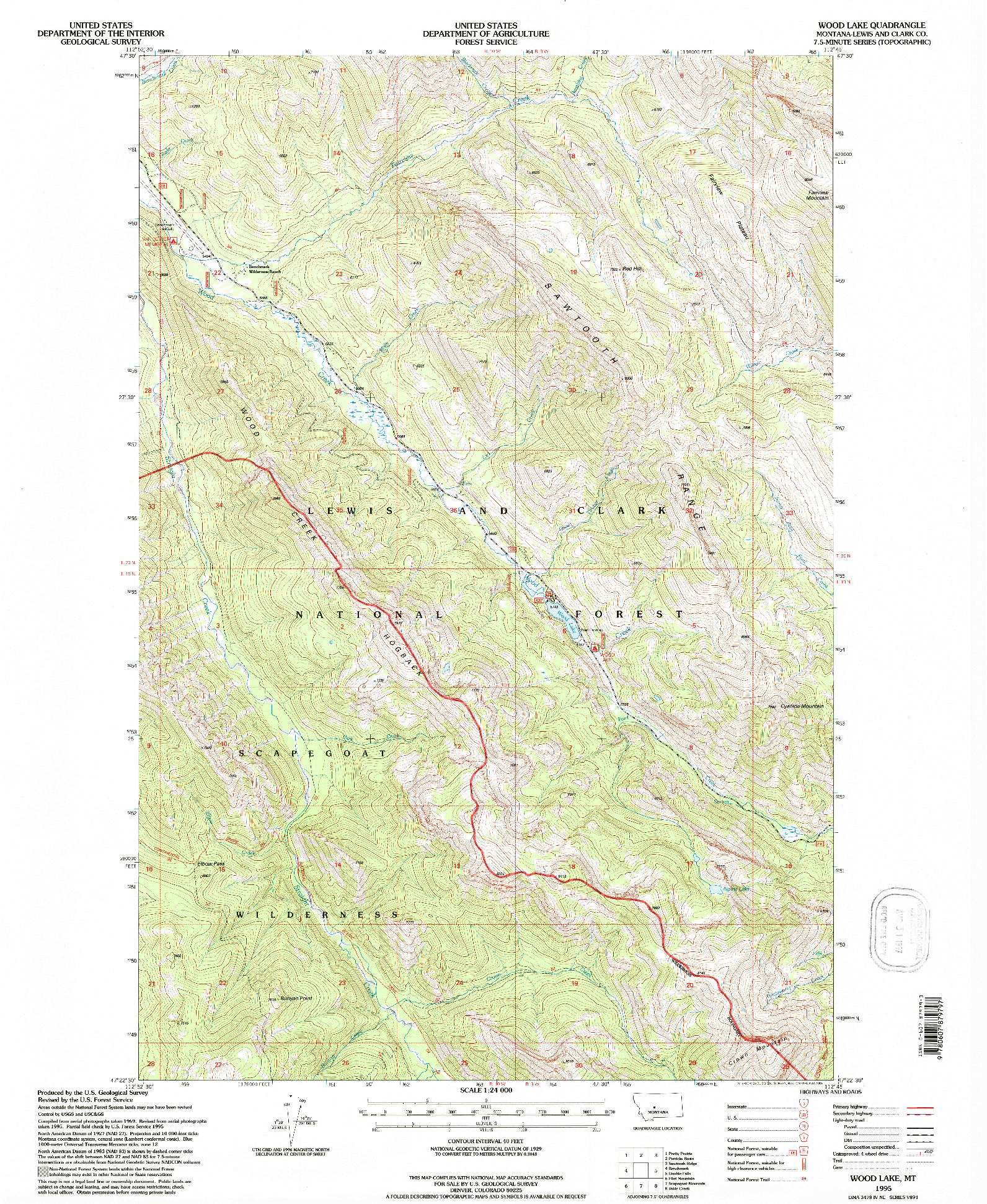 USGS 1:24000-SCALE QUADRANGLE FOR WOOD LAKE, MT 1995