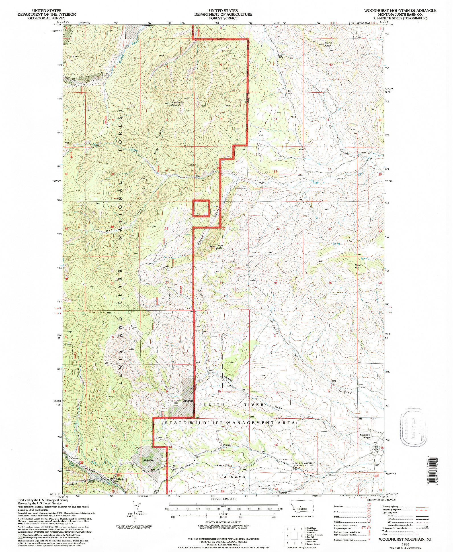 USGS 1:24000-SCALE QUADRANGLE FOR WOODHURST MOUNTAIN, MT 1995