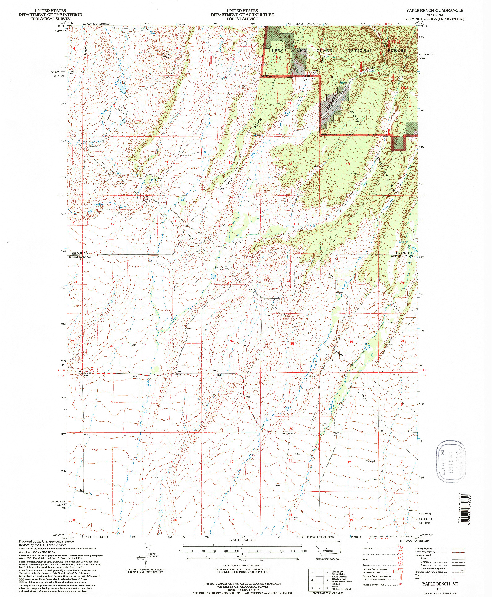 USGS 1:24000-SCALE QUADRANGLE FOR YAPLE BENCH, MT 1995