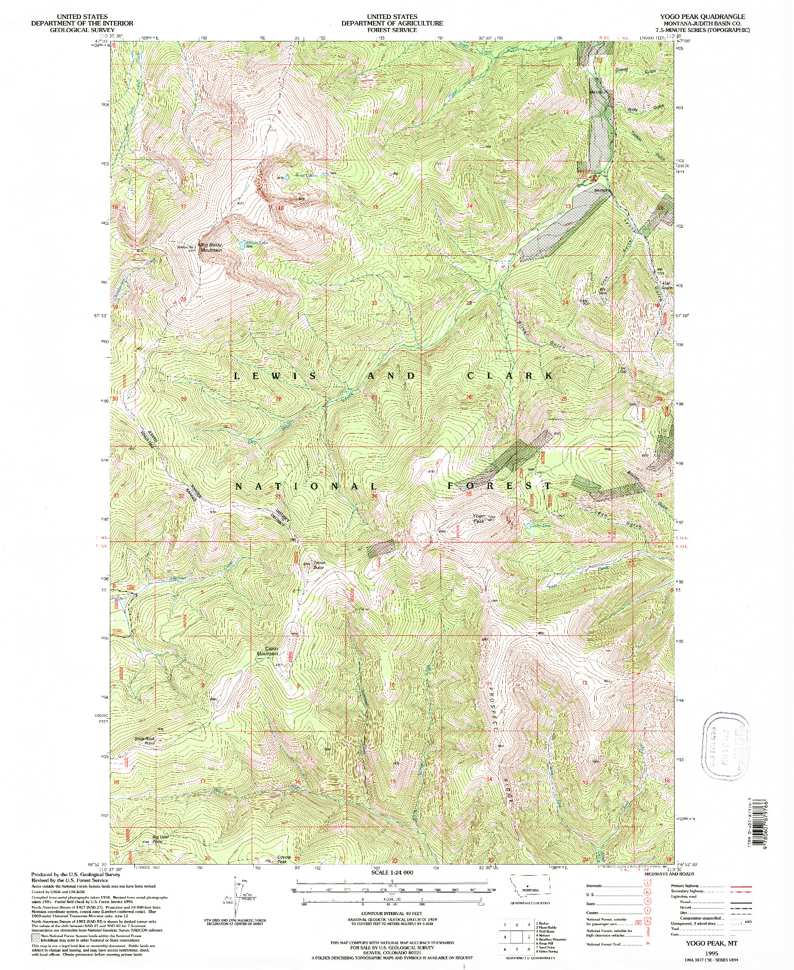 USGS 1:24000-SCALE QUADRANGLE FOR YOGO PEAK, MT 1995