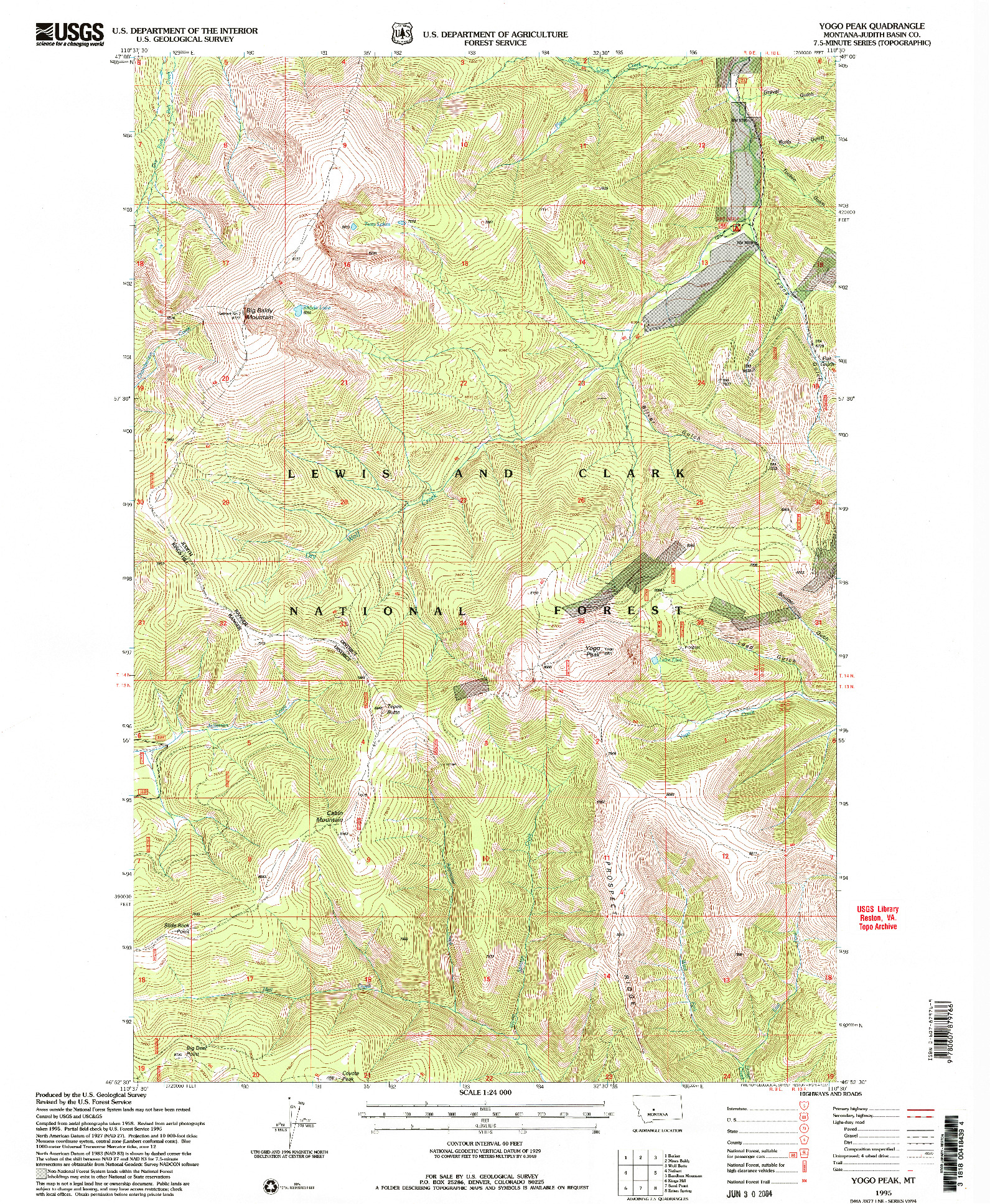 USGS 1:24000-SCALE QUADRANGLE FOR YOGO PEAK, MT 1995