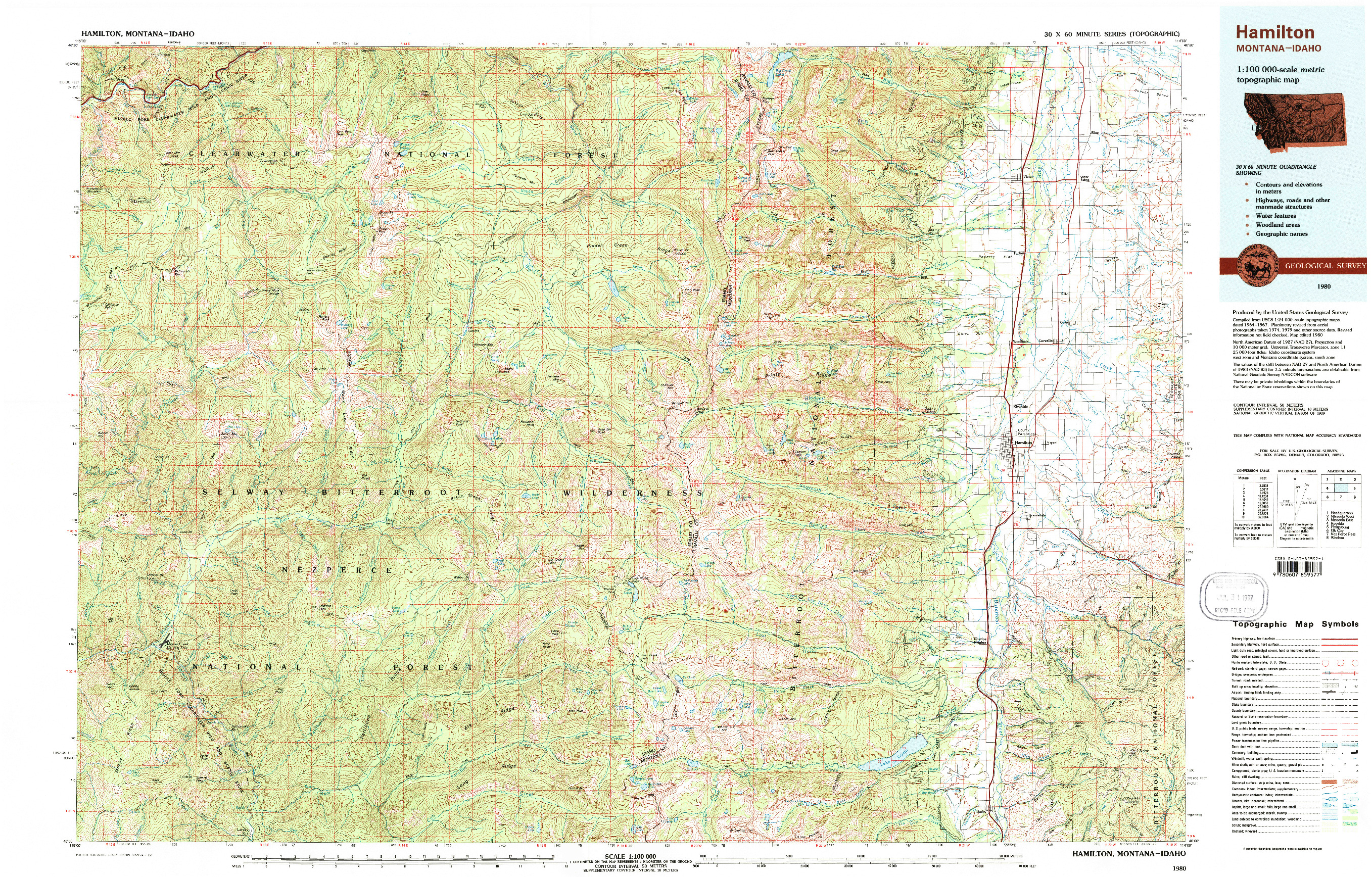 USGS 1:100000-SCALE QUADRANGLE FOR HAMILTON, MT 1980