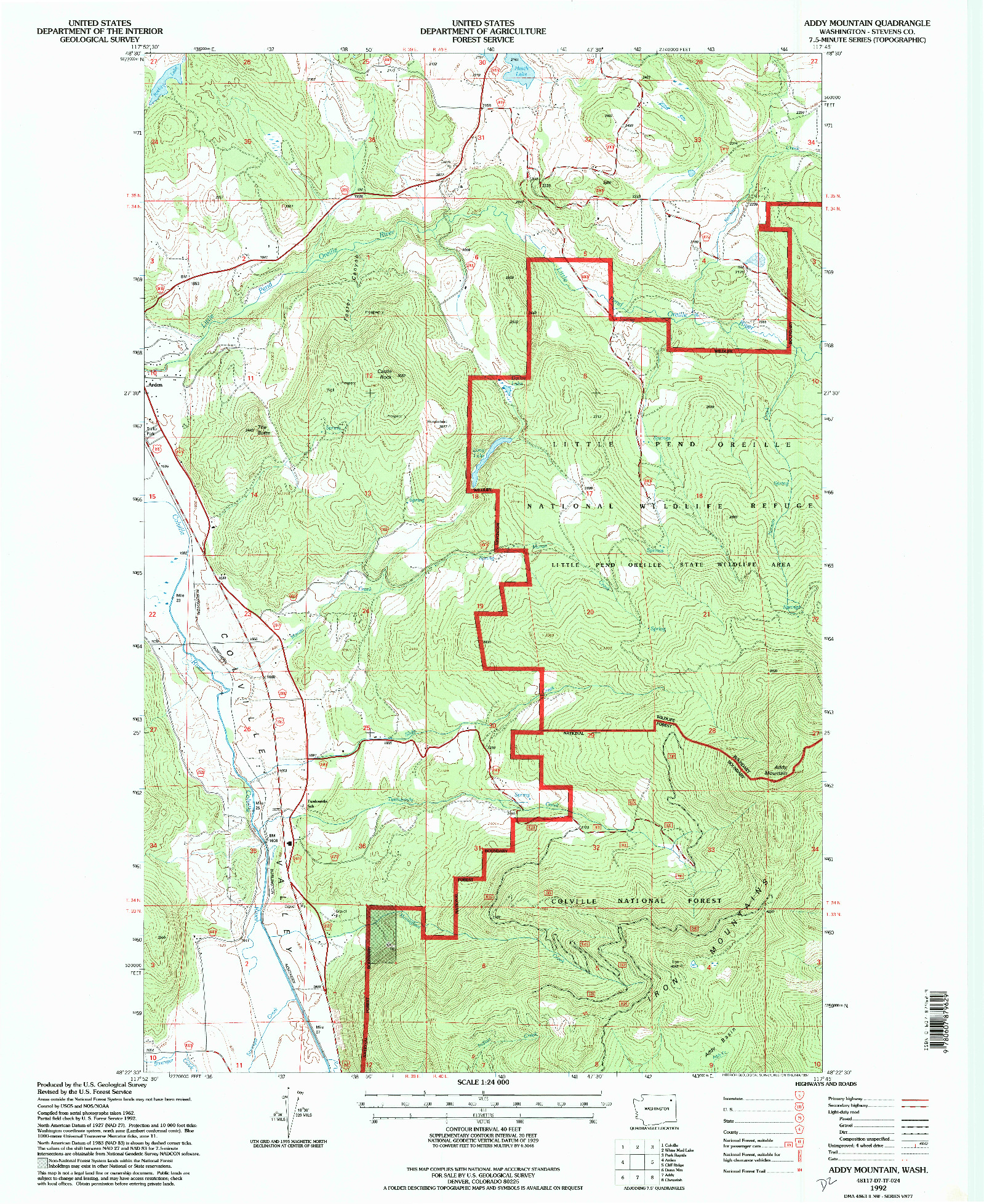 USGS 1:24000-SCALE QUADRANGLE FOR ADDY MOUNTAIN, WA 1992