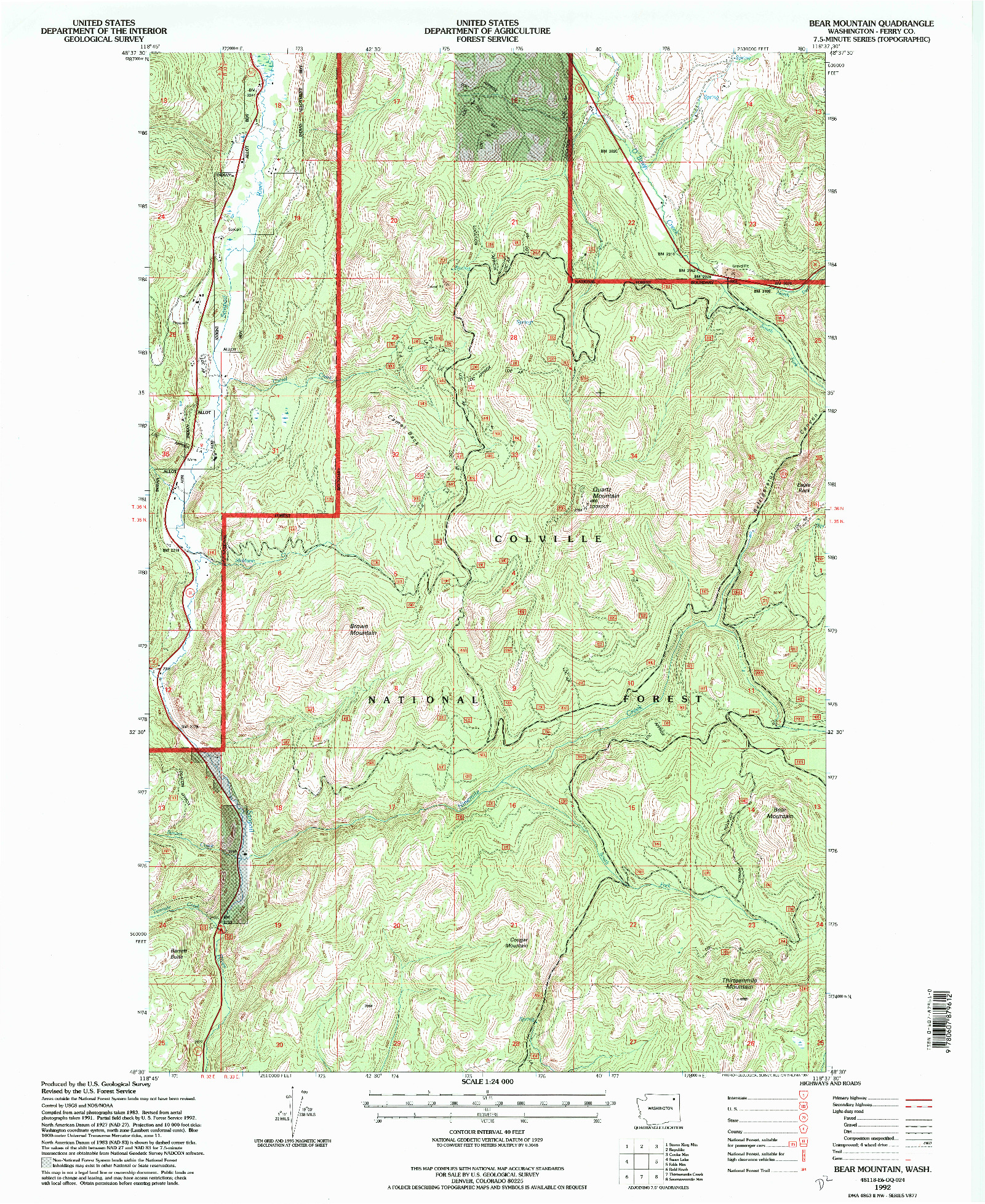 USGS 1:24000-SCALE QUADRANGLE FOR BEAR MOUNTAIN, WA 1992