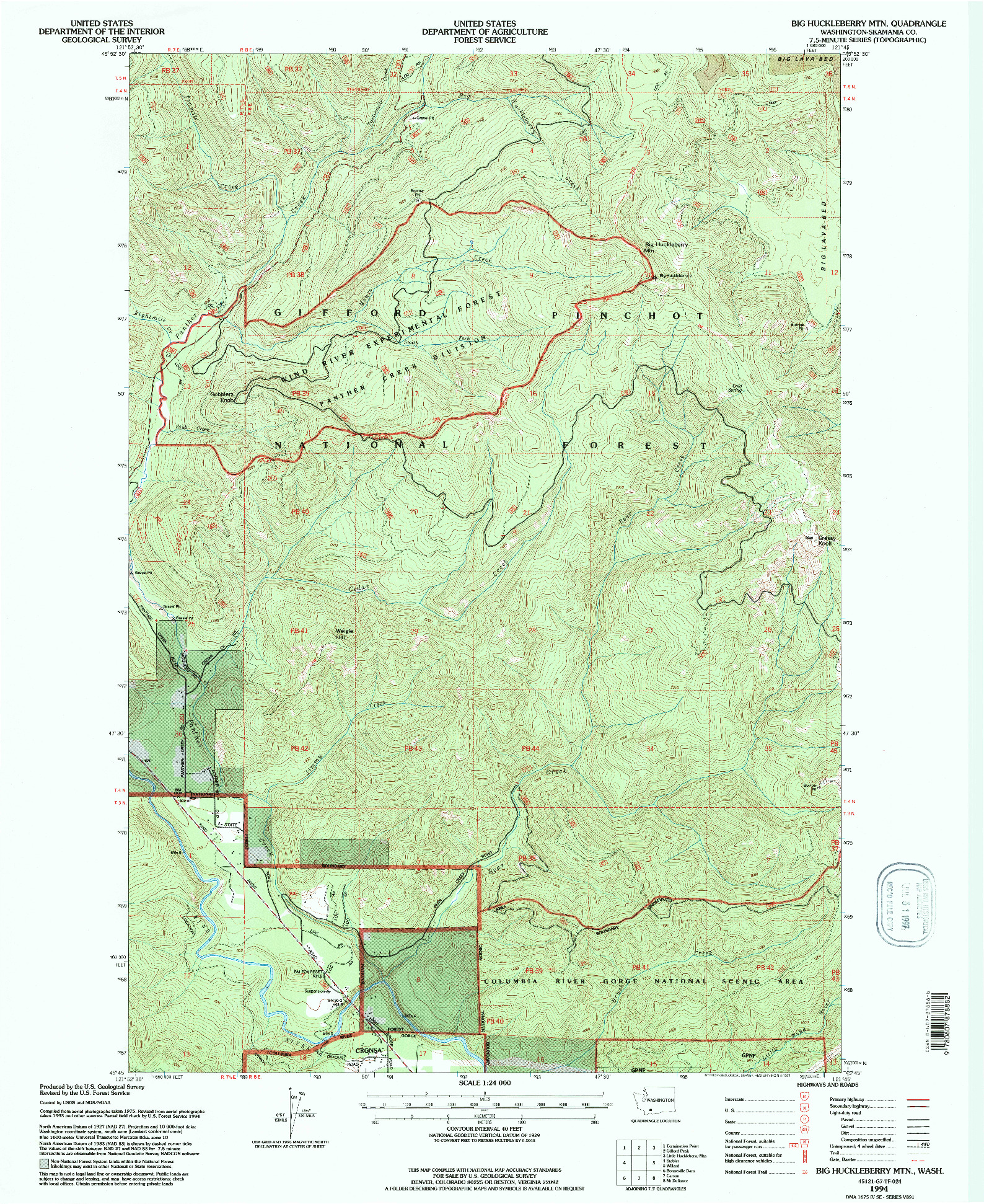 USGS 1:24000-SCALE QUADRANGLE FOR BIG HUCKLEBERRY MTN, WA 1994