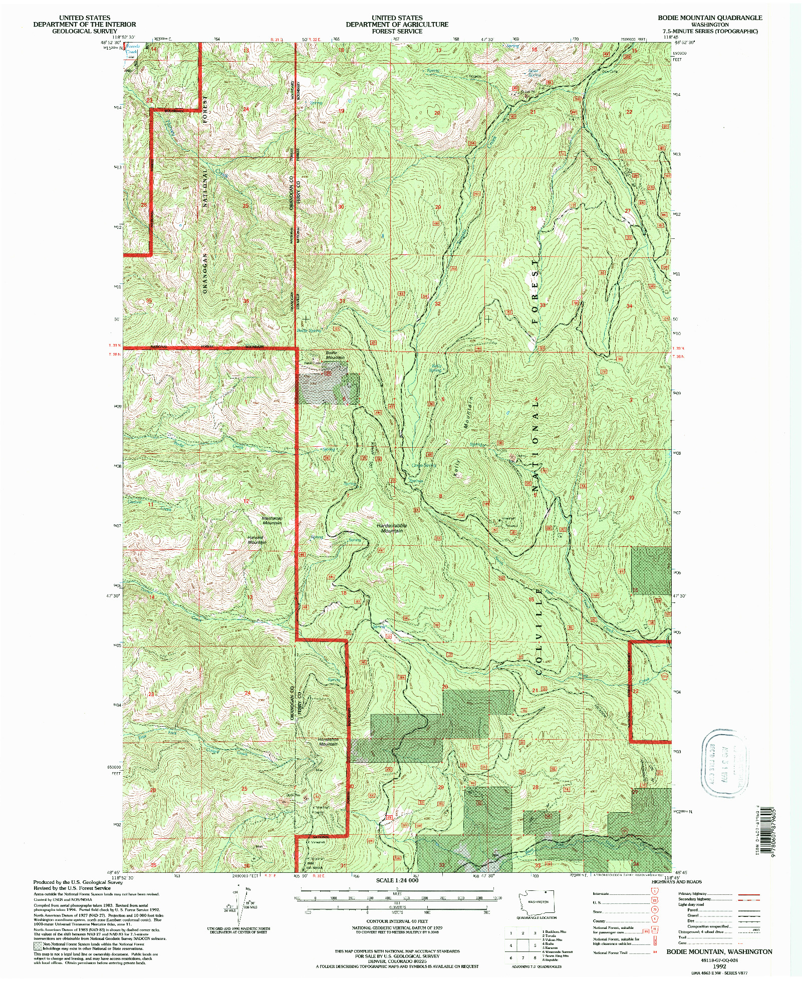 USGS 1:24000-SCALE QUADRANGLE FOR BODIE MOUNTAIN, WA 1992