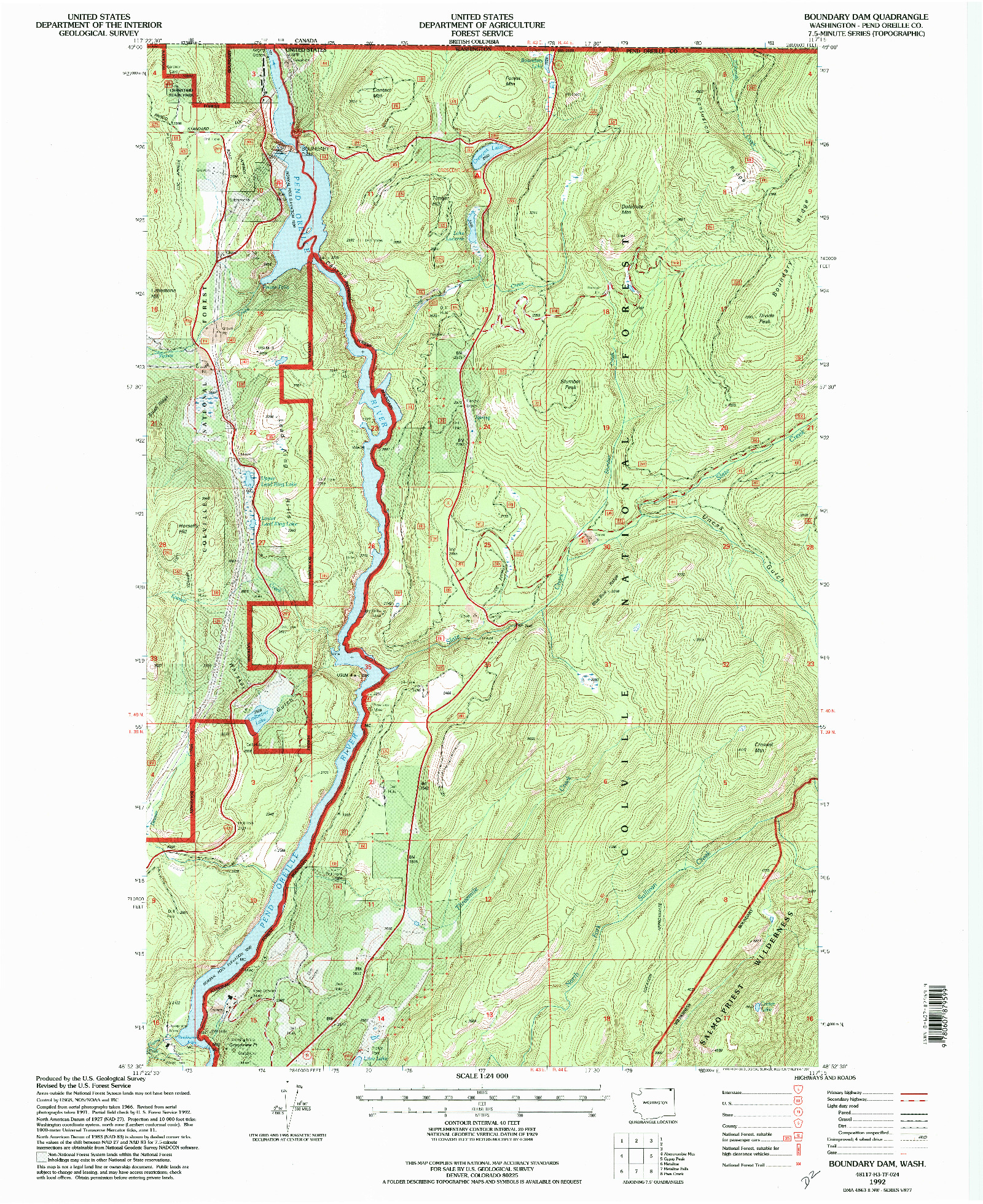 USGS 1:24000-SCALE QUADRANGLE FOR BOUNDARY DAM, WA 1992