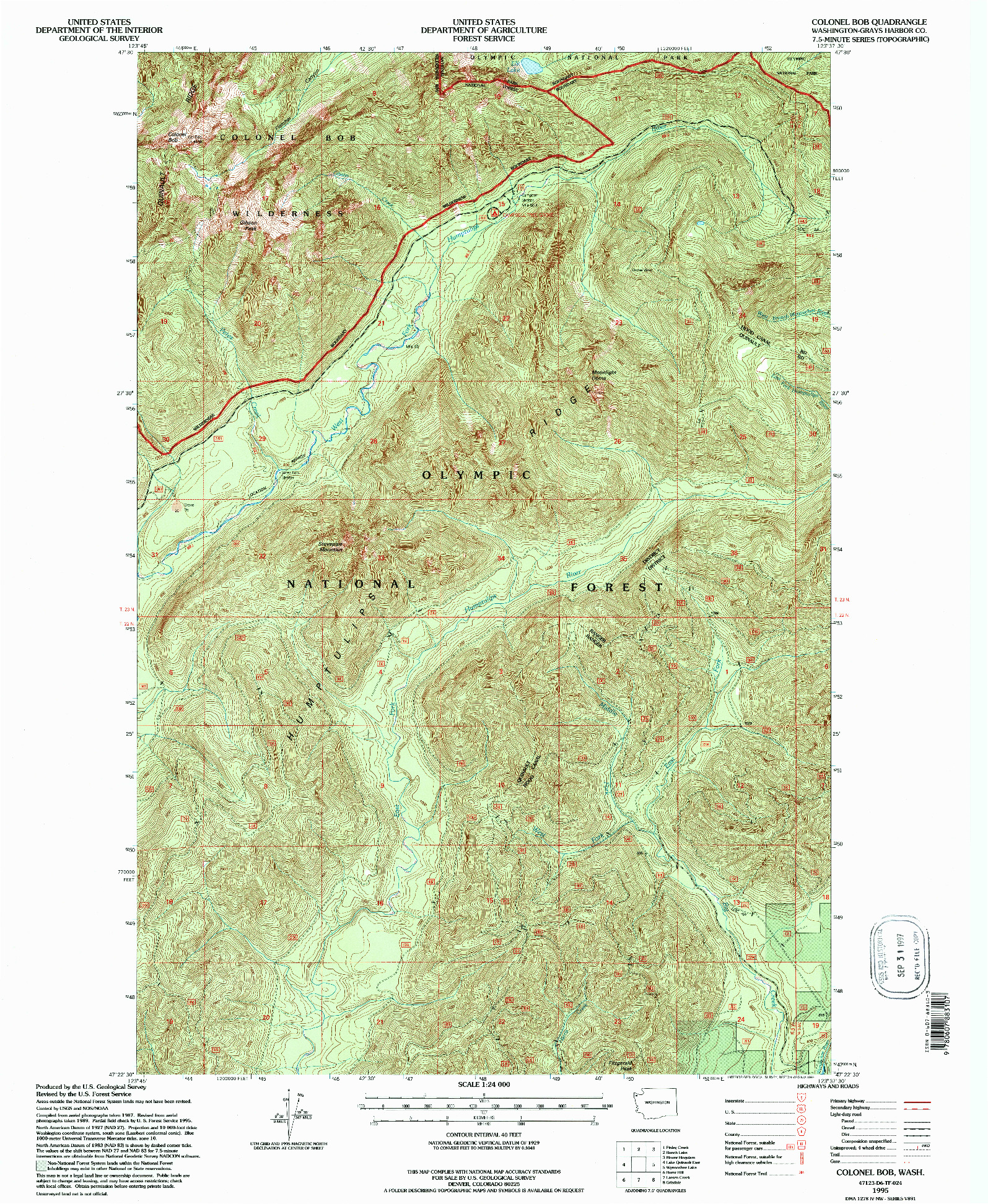 USGS 1:24000-SCALE QUADRANGLE FOR COLONEL BOB, WA 1995