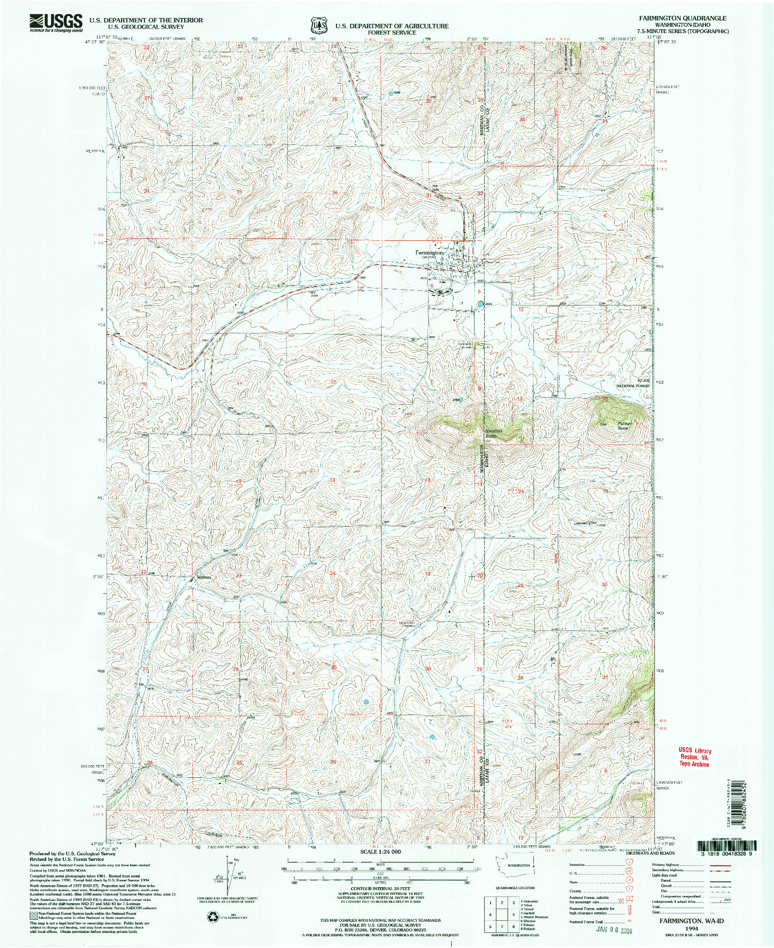 USGS 1:24000-SCALE QUADRANGLE FOR FARMINGTON, WA 1994
