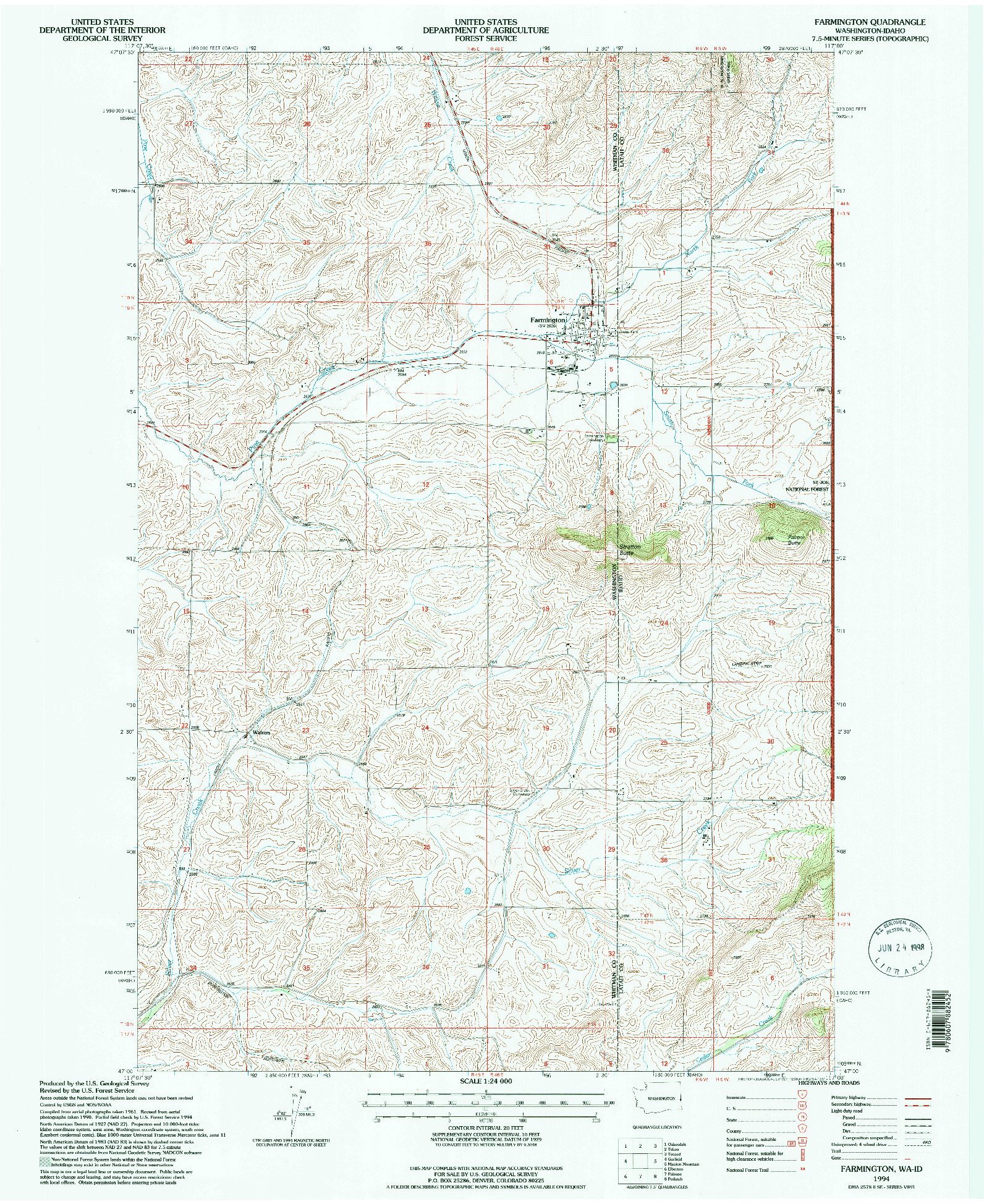 USGS 1:24000-SCALE QUADRANGLE FOR FARMINGTON, WA 1994