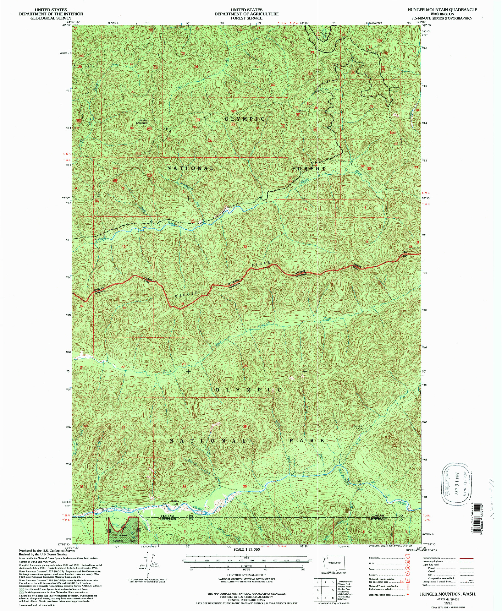 USGS 1:24000-SCALE QUADRANGLE FOR HUNGER MOUNTAIN, WA 1995