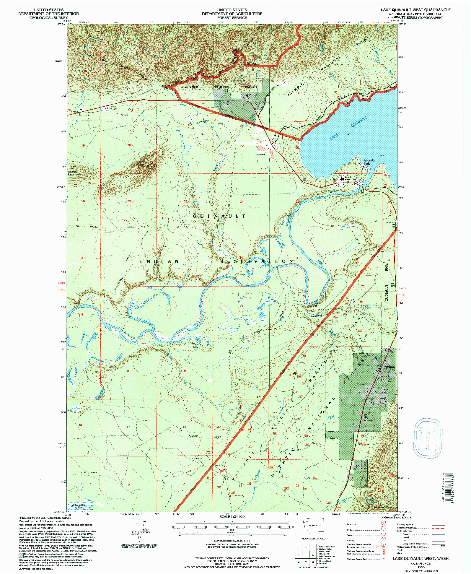 USGS 1:24000-SCALE QUADRANGLE FOR LAKE QUINAULT WEST, WA 1995