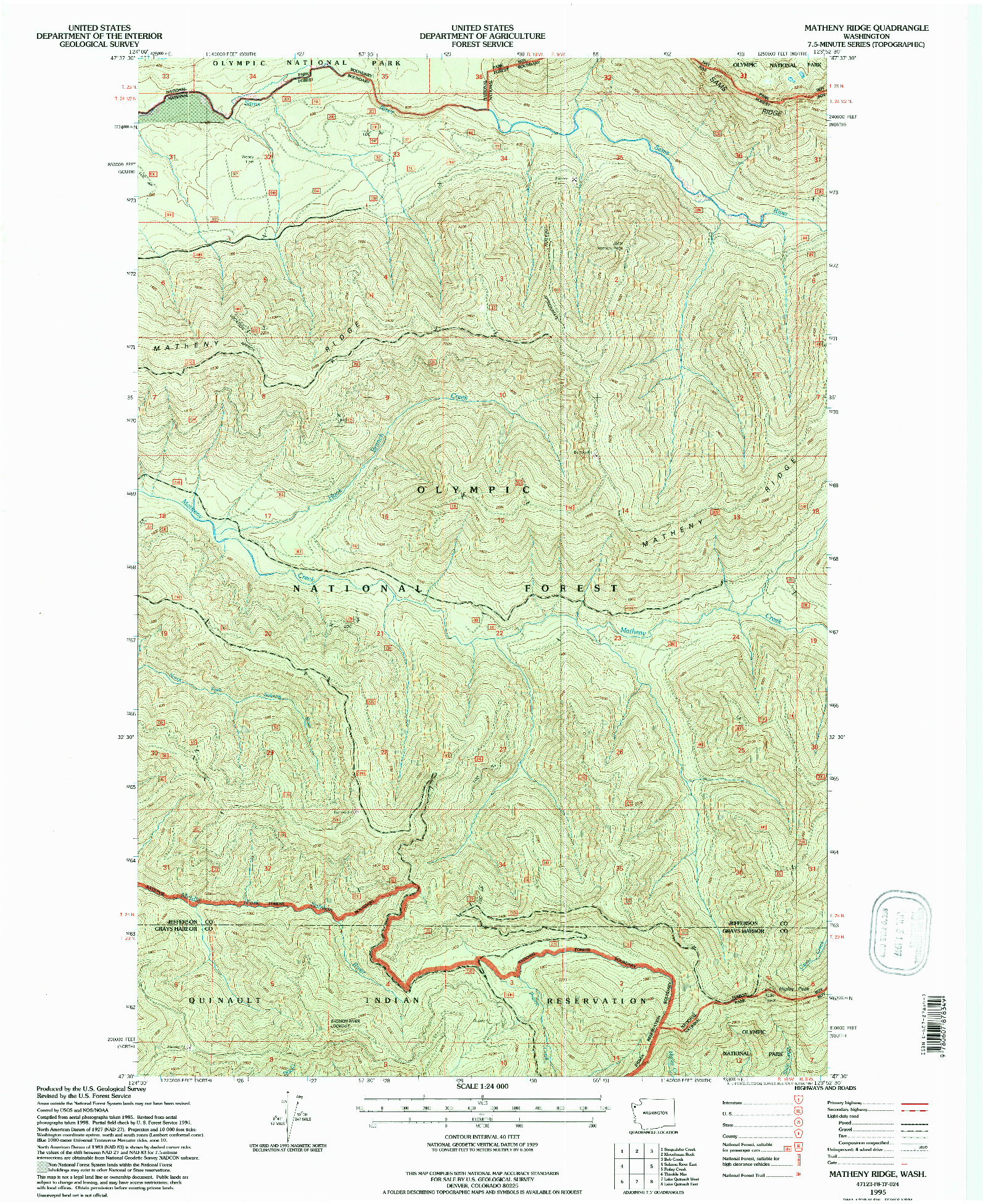 USGS 1:24000-SCALE QUADRANGLE FOR MATHENY RIDGE, WA 1995