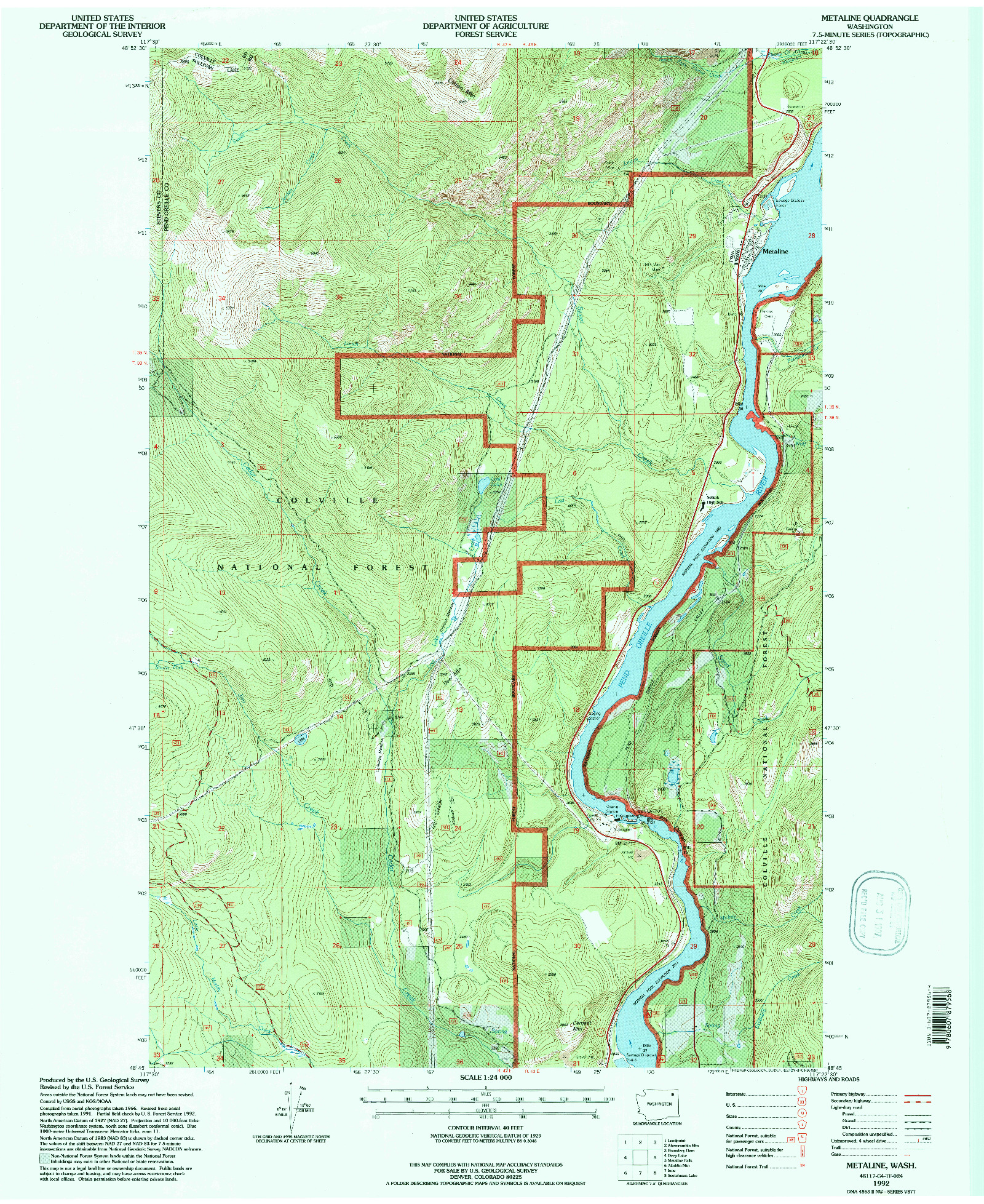 USGS 1:24000-SCALE QUADRANGLE FOR METALINE, WA 1992