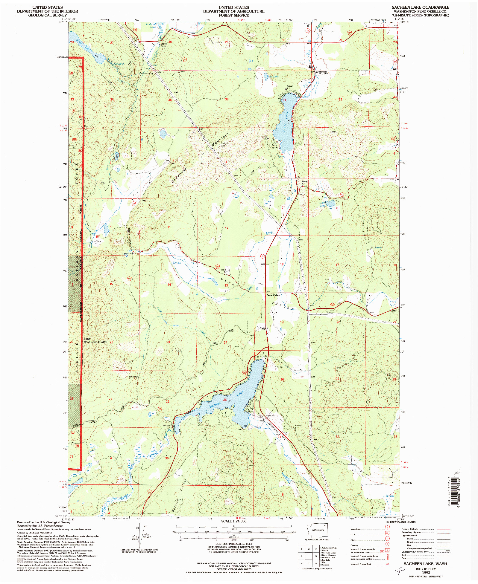 USGS 1:24000-SCALE QUADRANGLE FOR SACHEEN LAKE, WA 1992