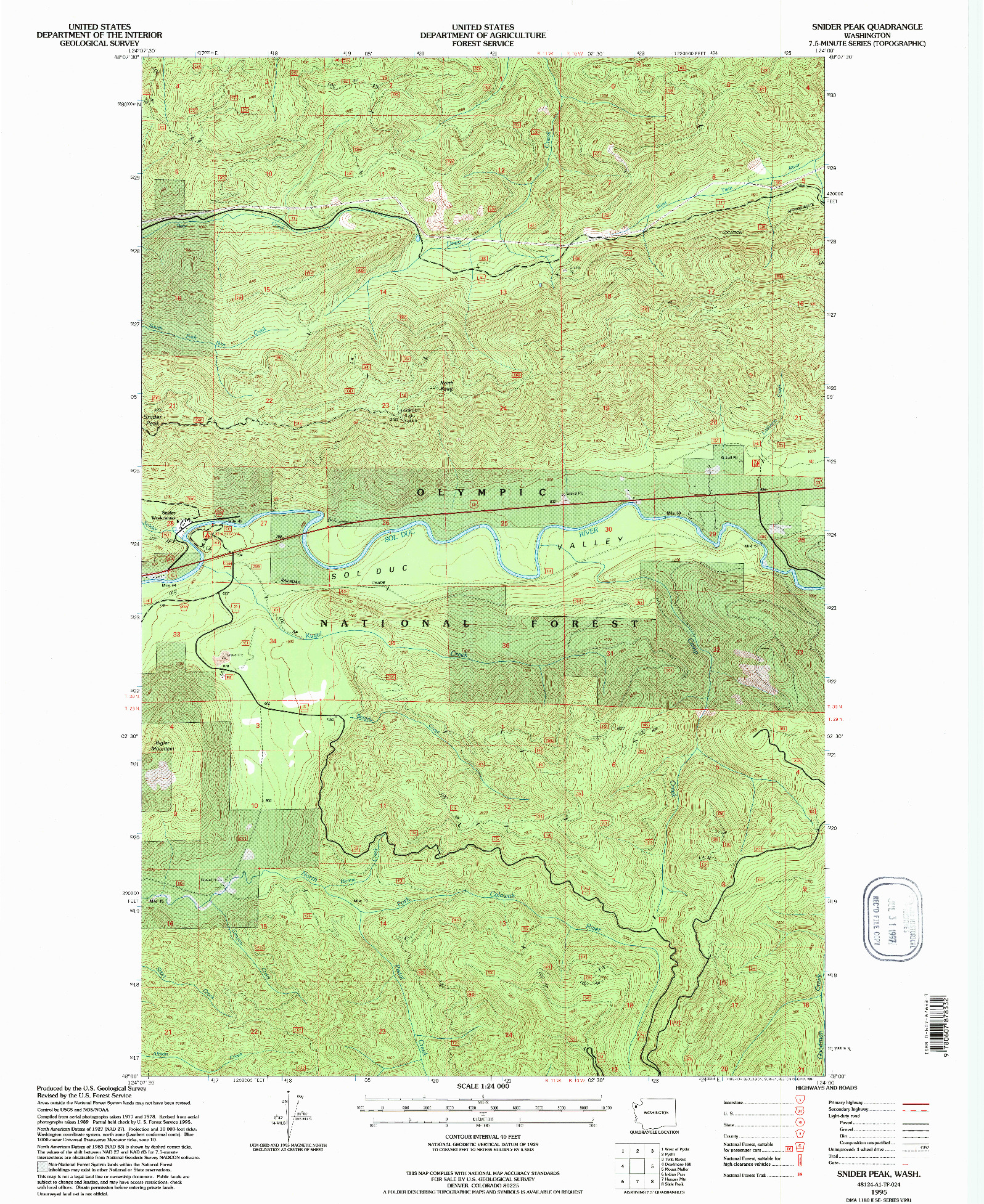 USGS 1:24000-SCALE QUADRANGLE FOR SNIDER PEAK, WA 1995