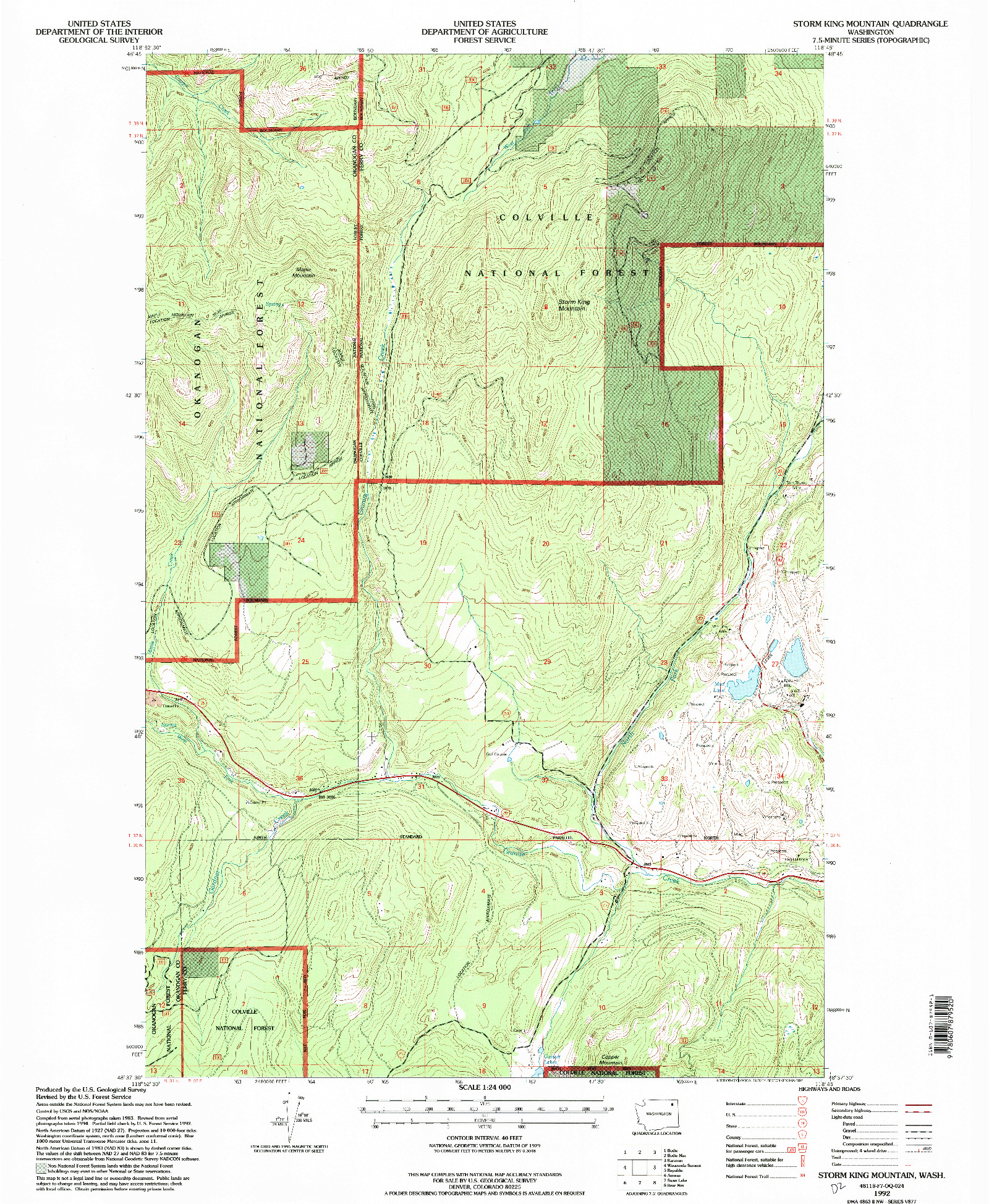 USGS 1:24000-SCALE QUADRANGLE FOR STORM KING MOUNTAIN, WA 1992