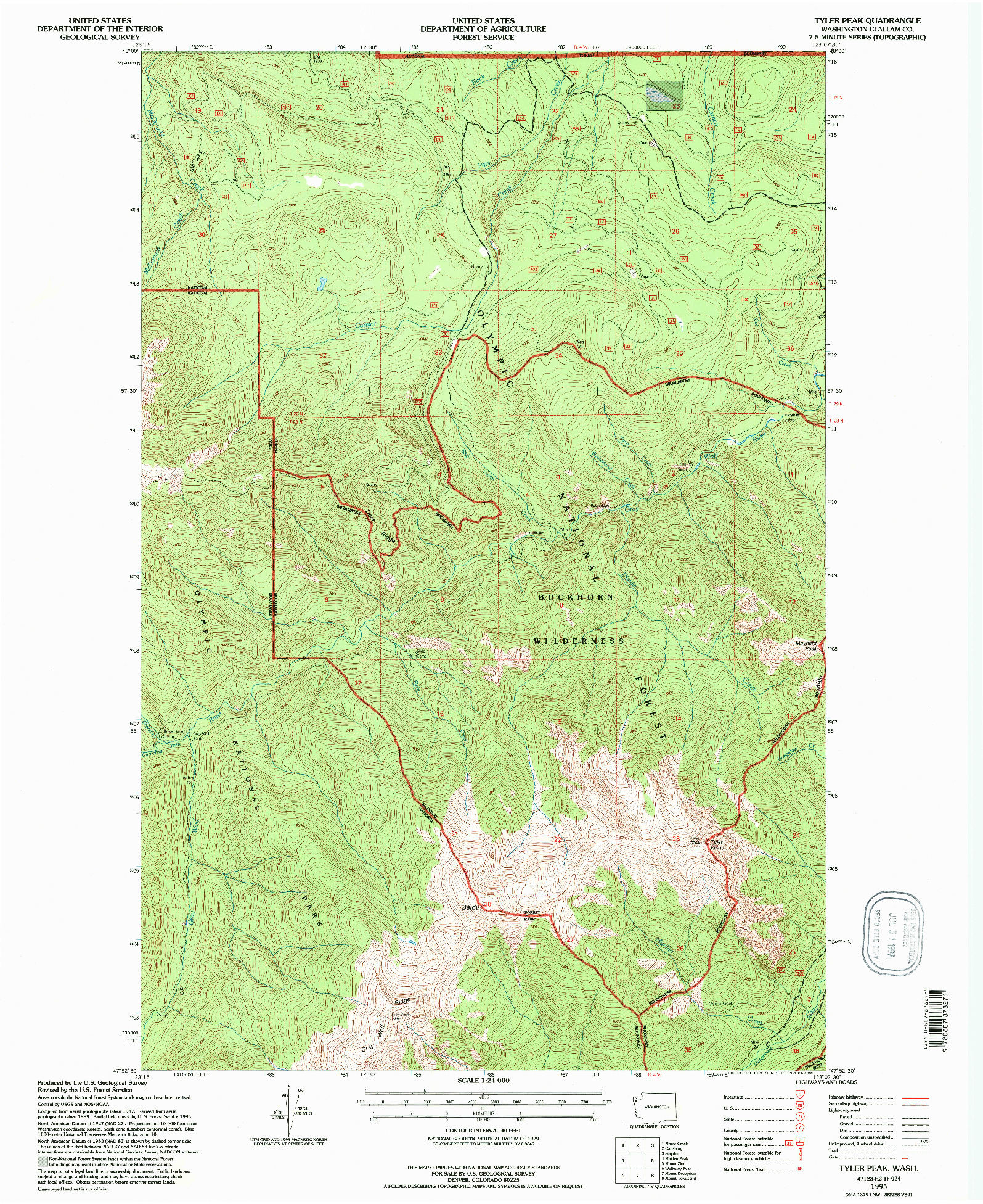 USGS 1:24000-SCALE QUADRANGLE FOR TYLER PEAK, WA 1995
