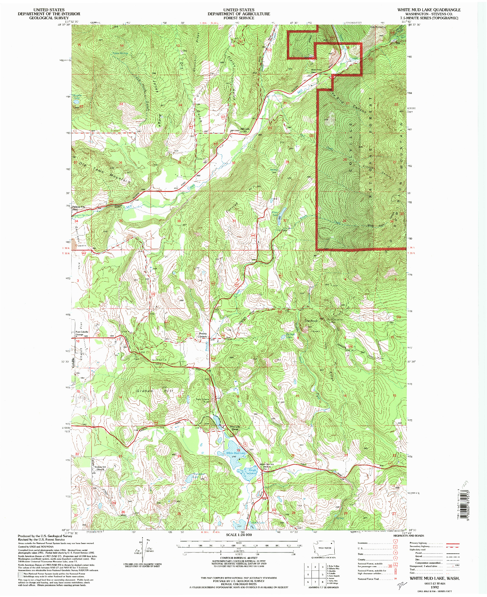 USGS 1:24000-SCALE QUADRANGLE FOR WHITE MUD LAKE, WA 1992