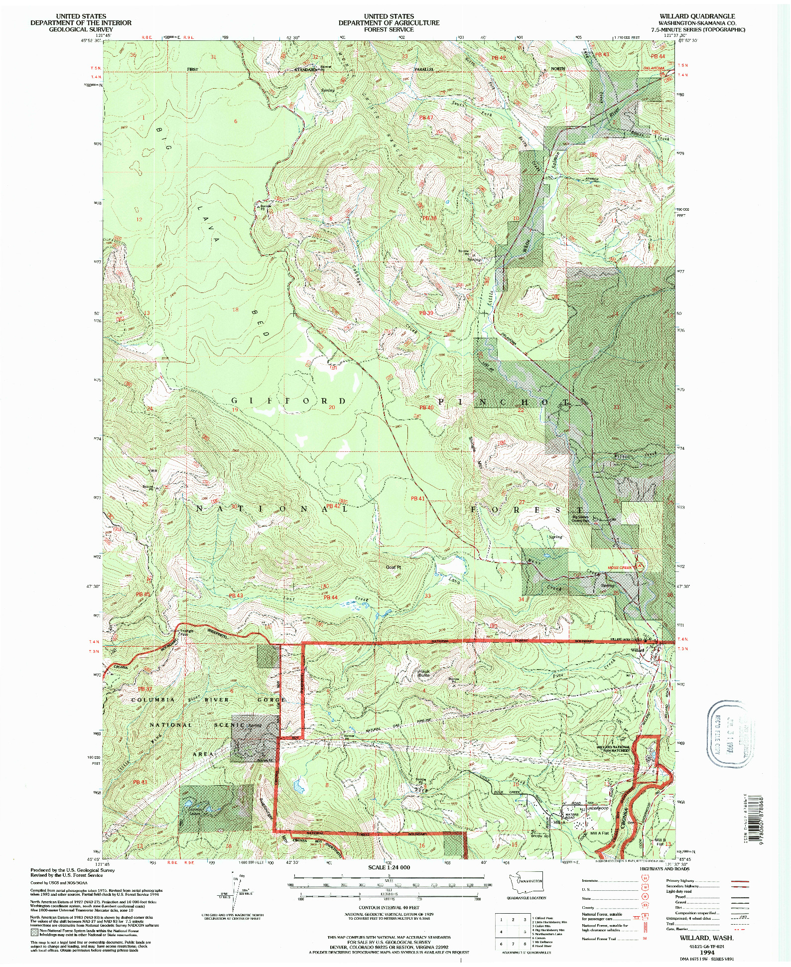 USGS 1:24000-SCALE QUADRANGLE FOR WILLARD, WA 1994