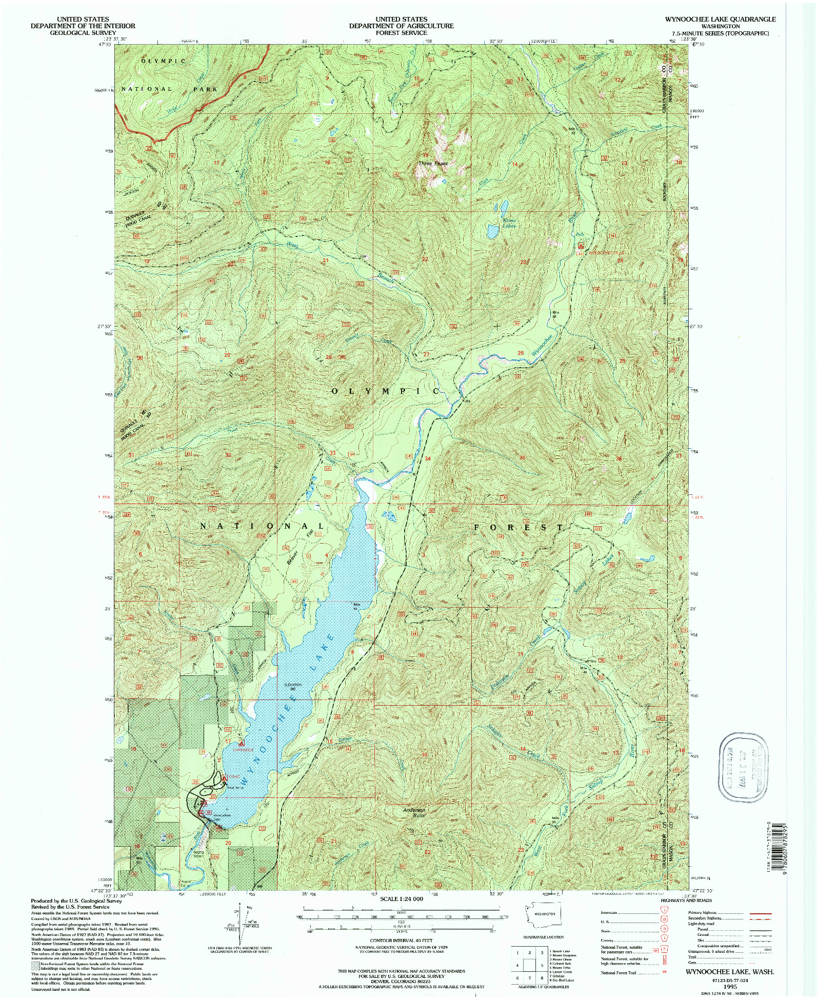 USGS 1:24000-SCALE QUADRANGLE FOR WYNOOCHEE LAKE, WA 1995