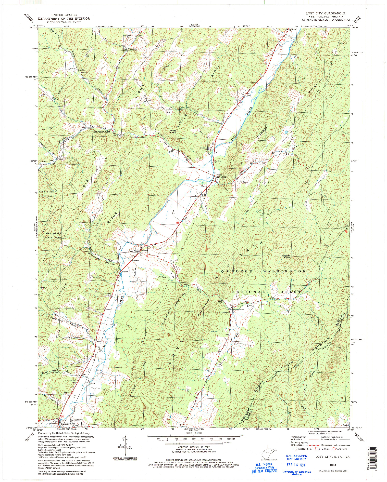 USGS 1:24000-SCALE QUADRANGLE FOR LOST CITY, WV 1994