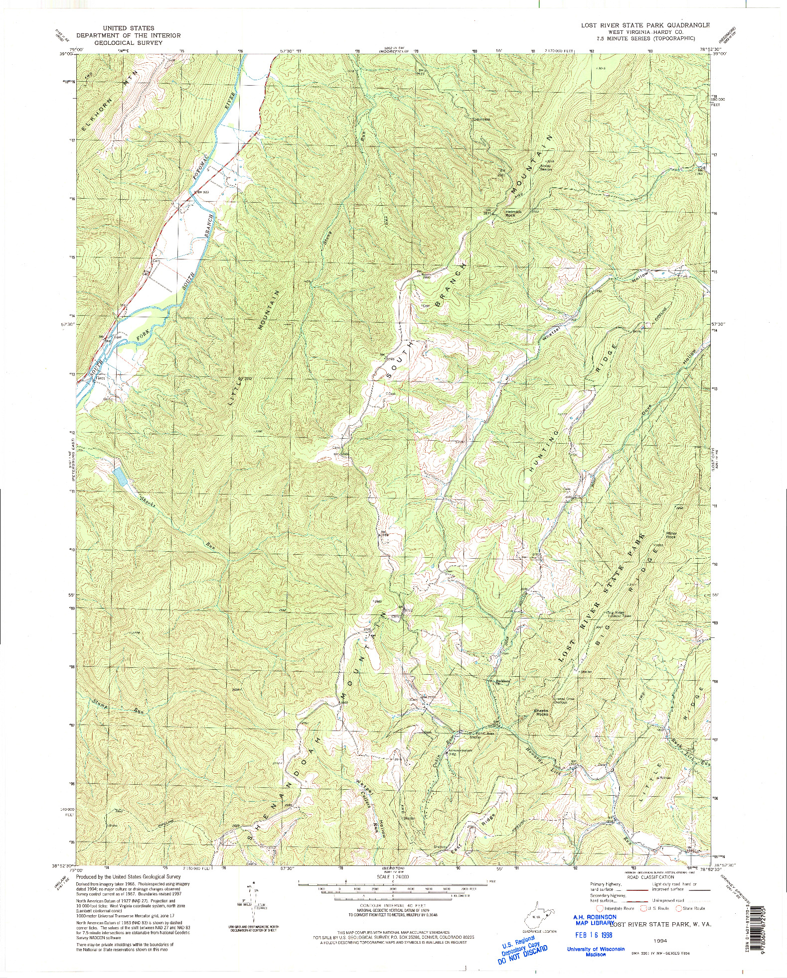 USGS 1:24000-SCALE QUADRANGLE FOR LOST RIVER STATE PARK, WV 1994