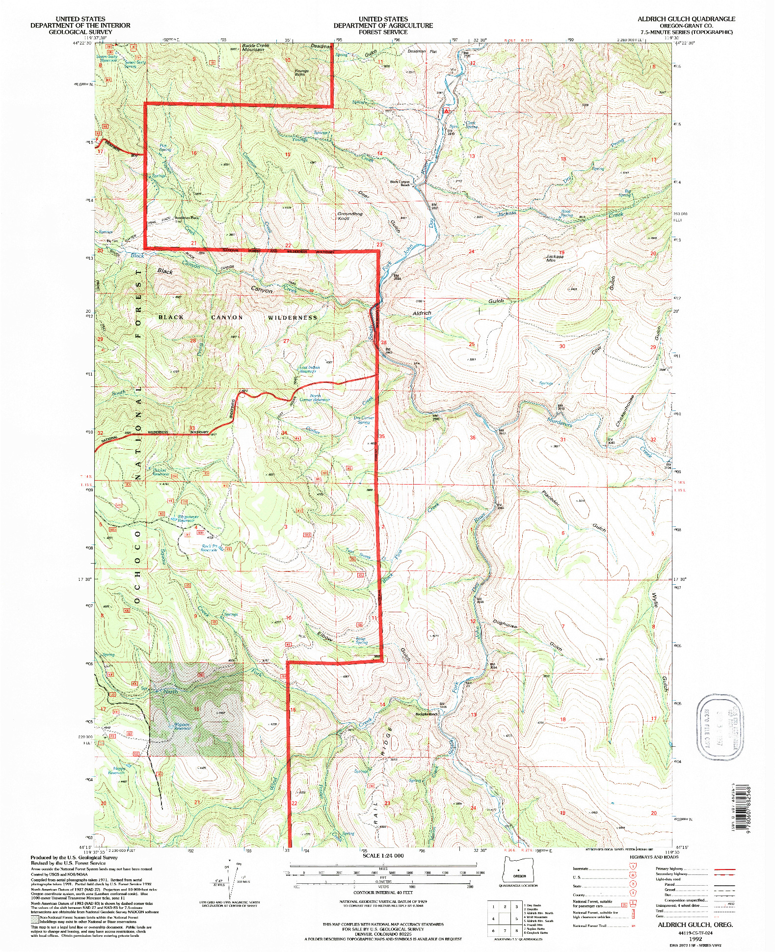 USGS 1:24000-SCALE QUADRANGLE FOR ALDRICH GULCH, OR 1992