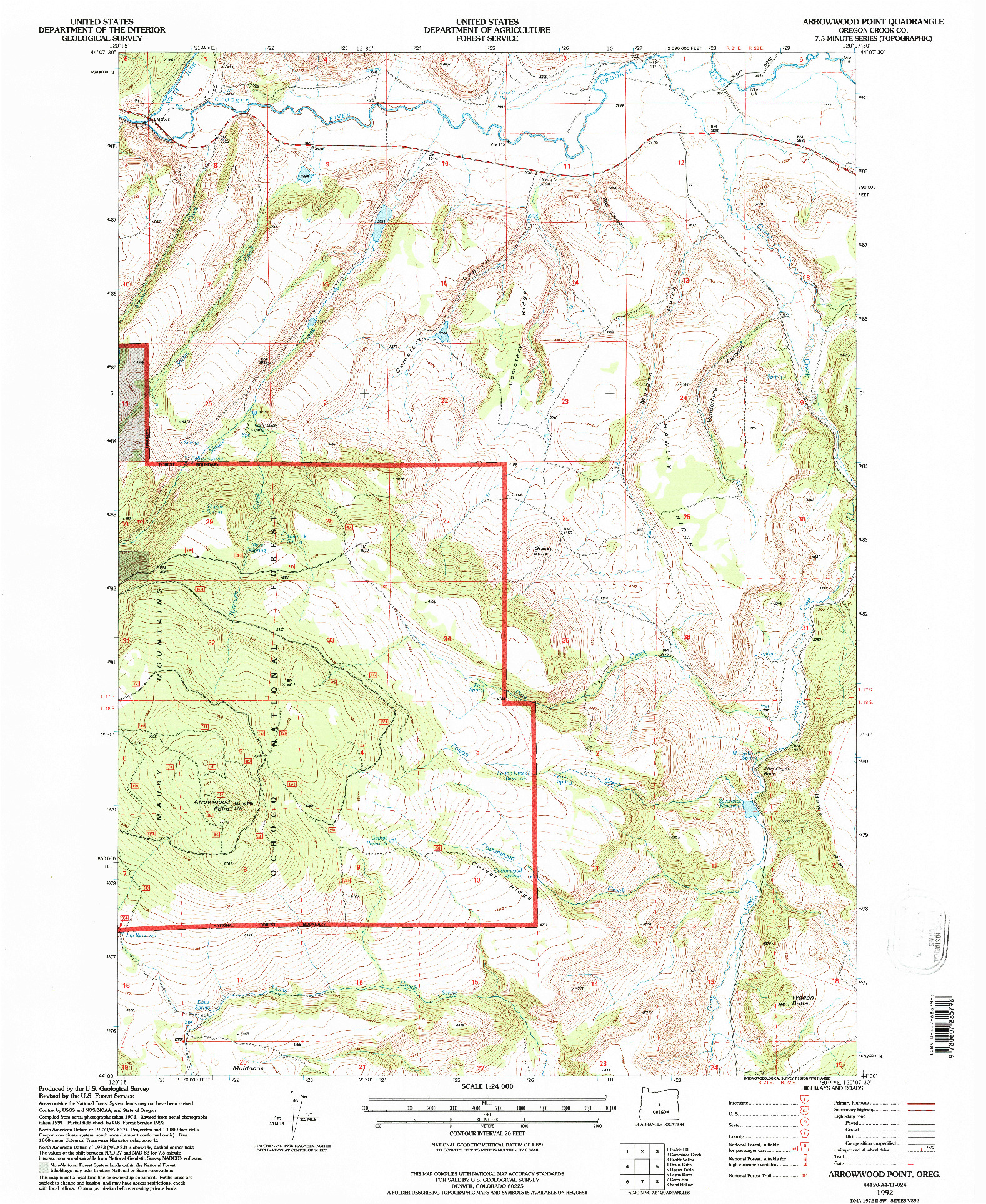 USGS 1:24000-SCALE QUADRANGLE FOR ARROWWOOD POINT, OR 1992