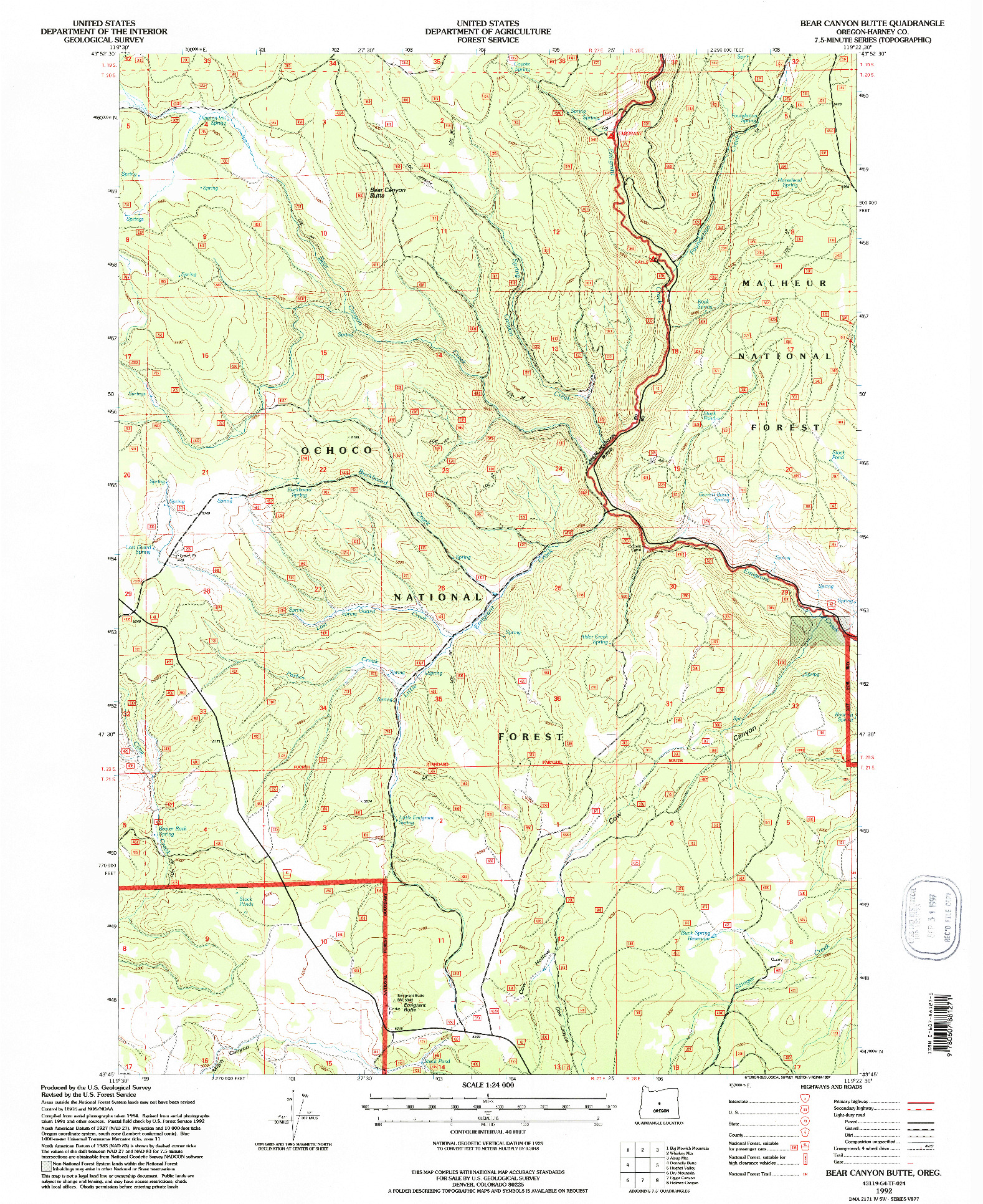 USGS 1:24000-SCALE QUADRANGLE FOR BEAR CANYON BUTTE, OR 1992