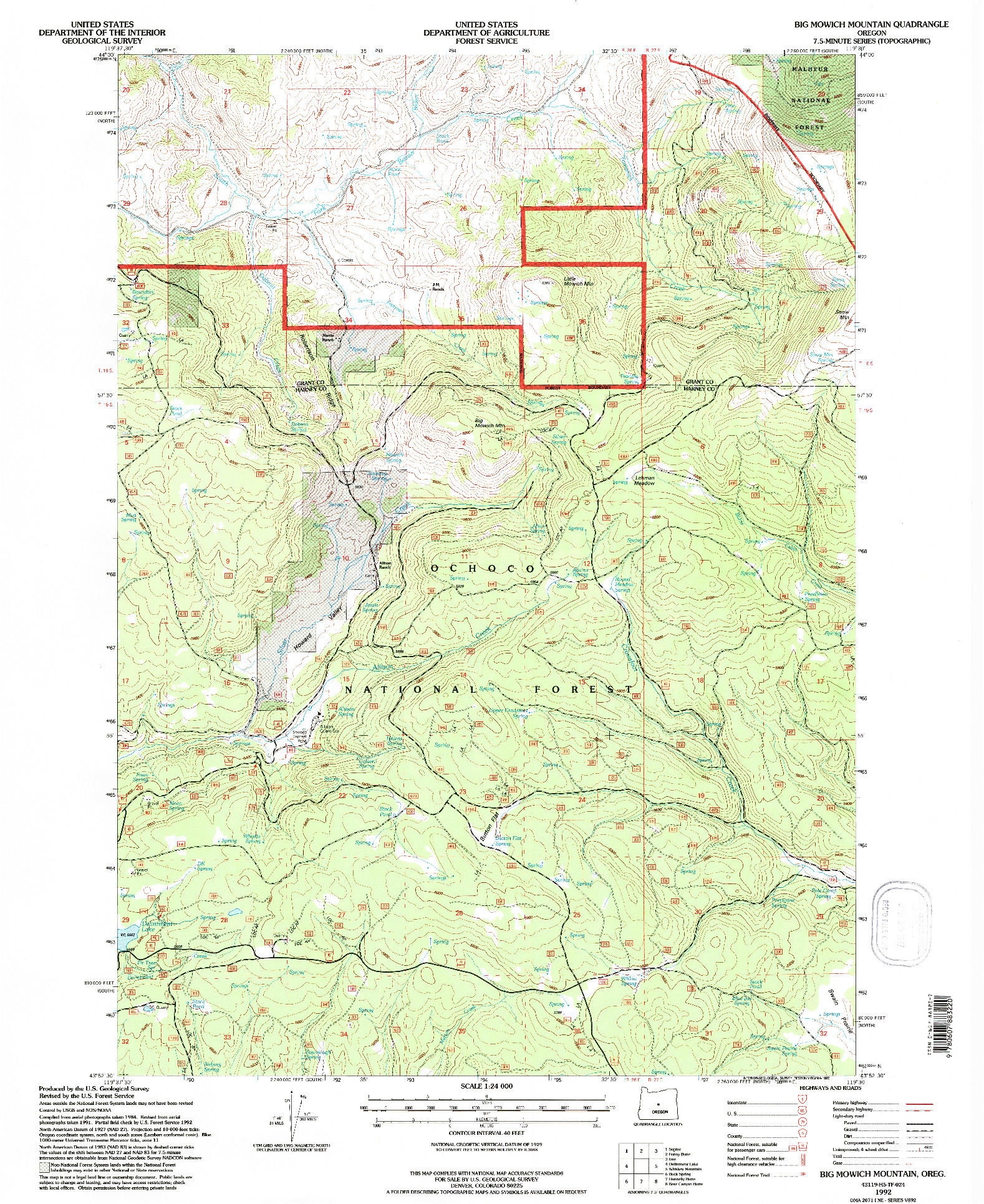 USGS 1:24000-SCALE QUADRANGLE FOR BIG MOWICH MOUNTAIN, OR 1992