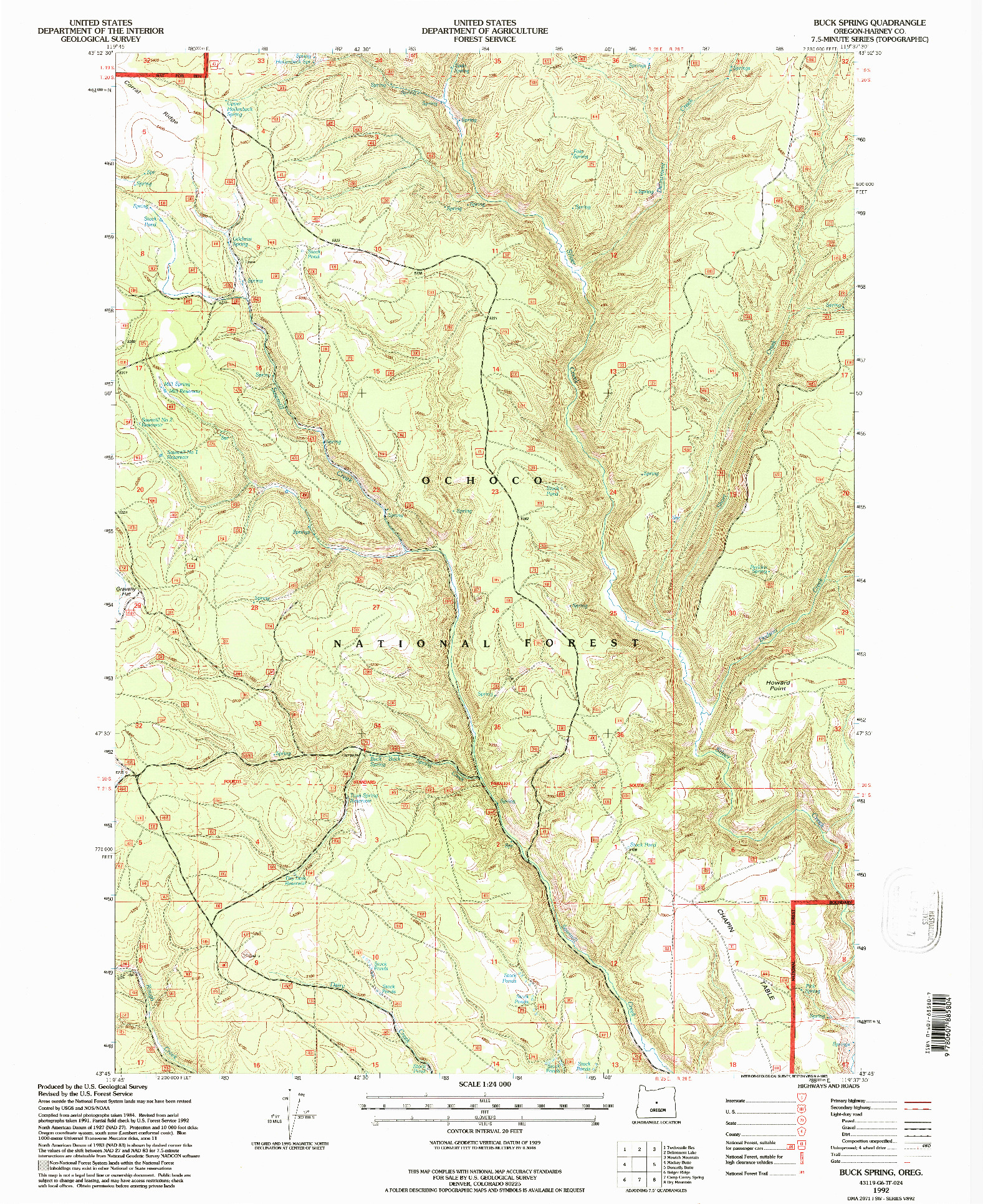USGS 1:24000-SCALE QUADRANGLE FOR BUCK SPRING, OR 1992