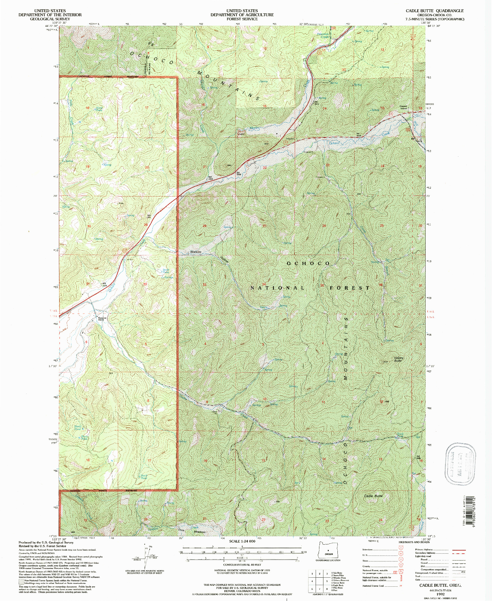 USGS 1:24000-SCALE QUADRANGLE FOR CADLE BUTTE, OR 1992