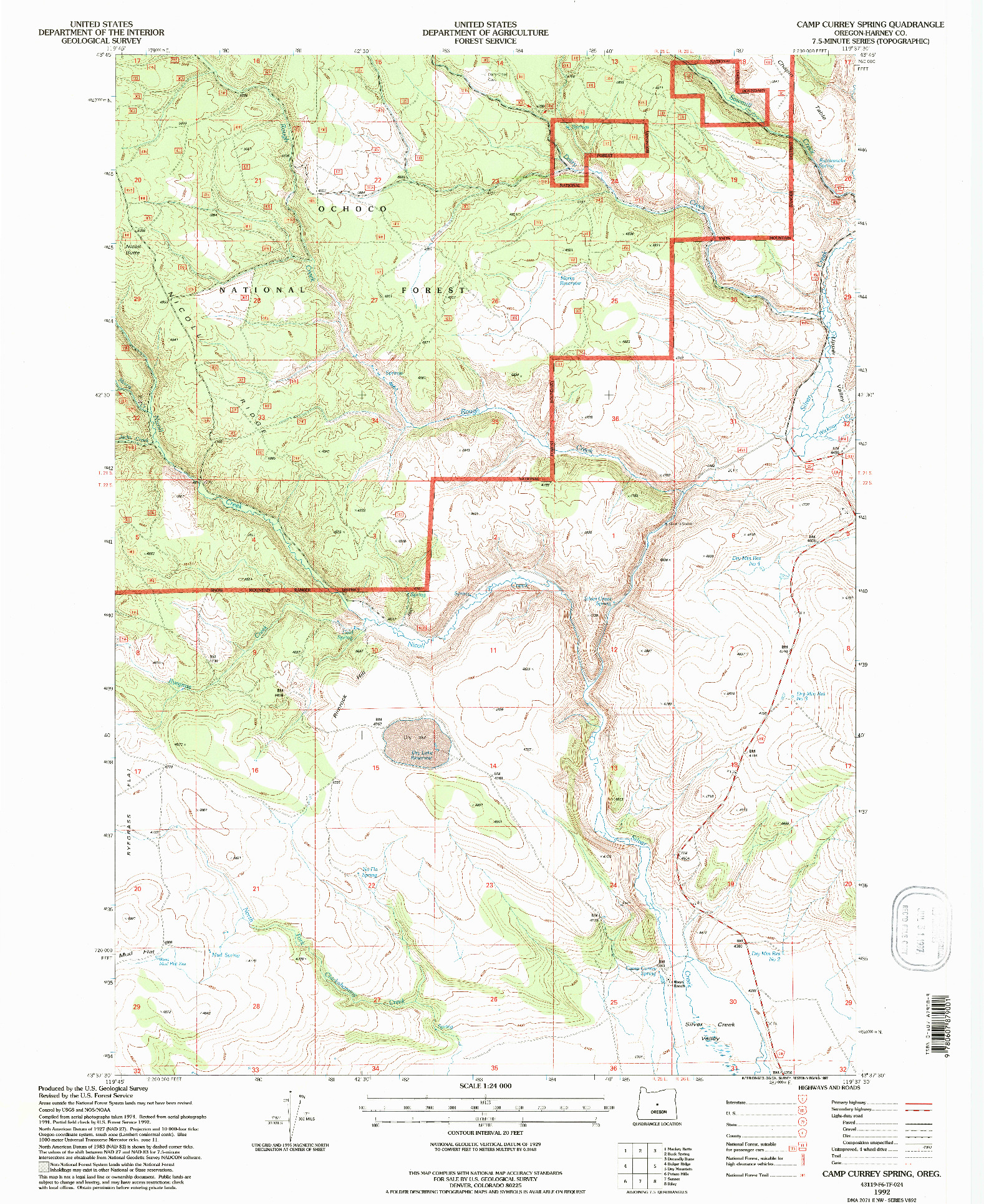 USGS 1:24000-SCALE QUADRANGLE FOR CAMP CURREY SPRING, OR 1992