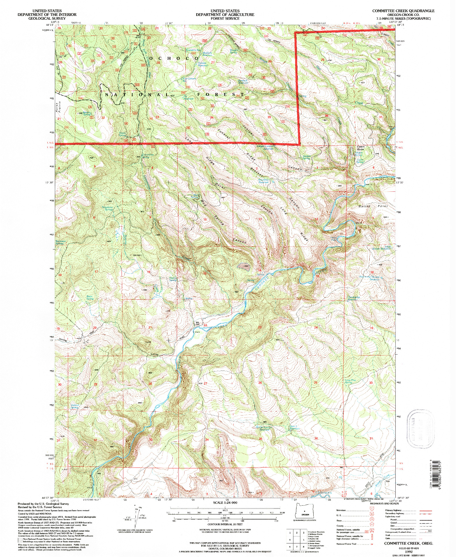 USGS 1:24000-SCALE QUADRANGLE FOR COMMITTEE CREEK, OR 1992