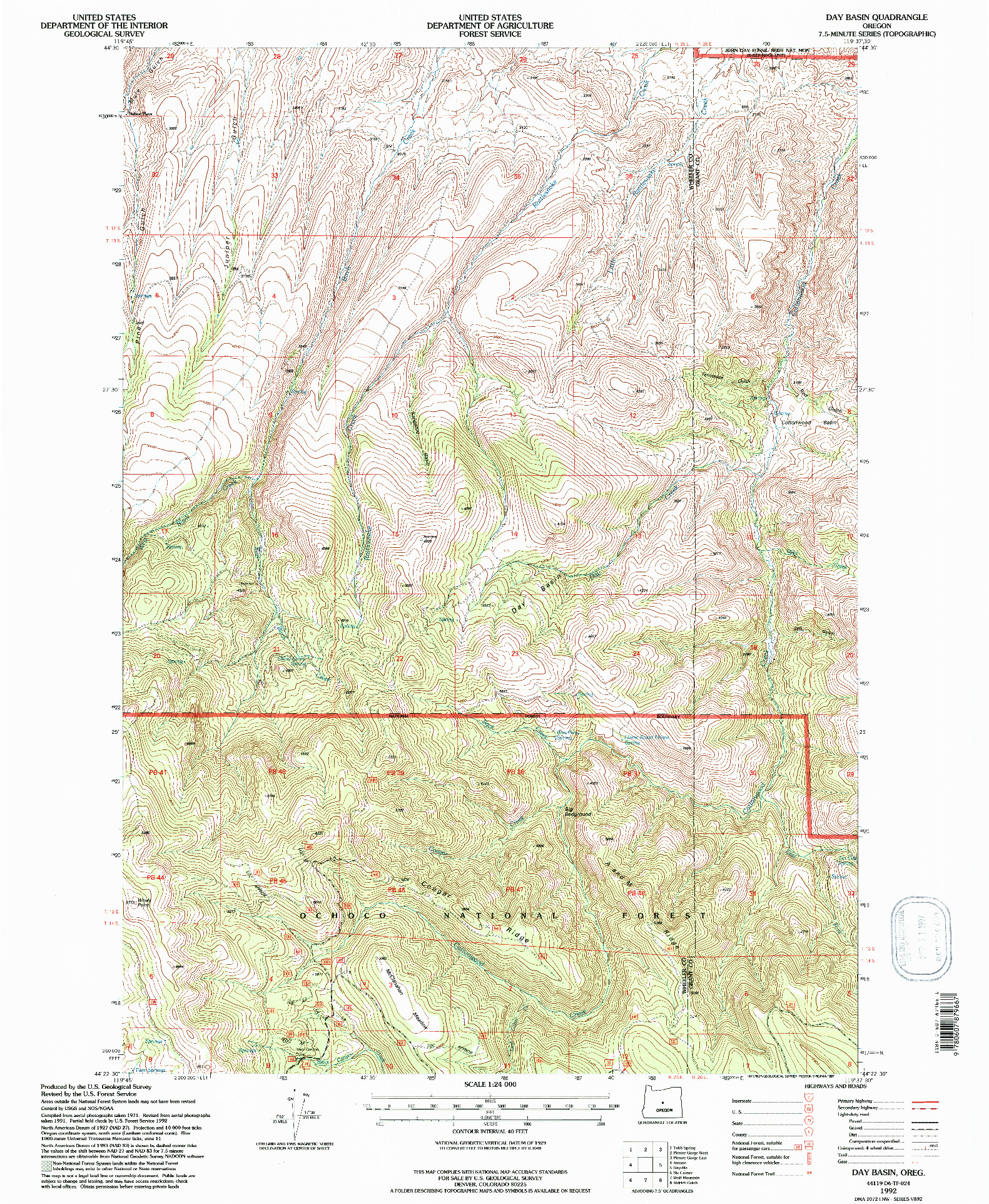 USGS 1:24000-SCALE QUADRANGLE FOR DAY BASIN, OR 1992