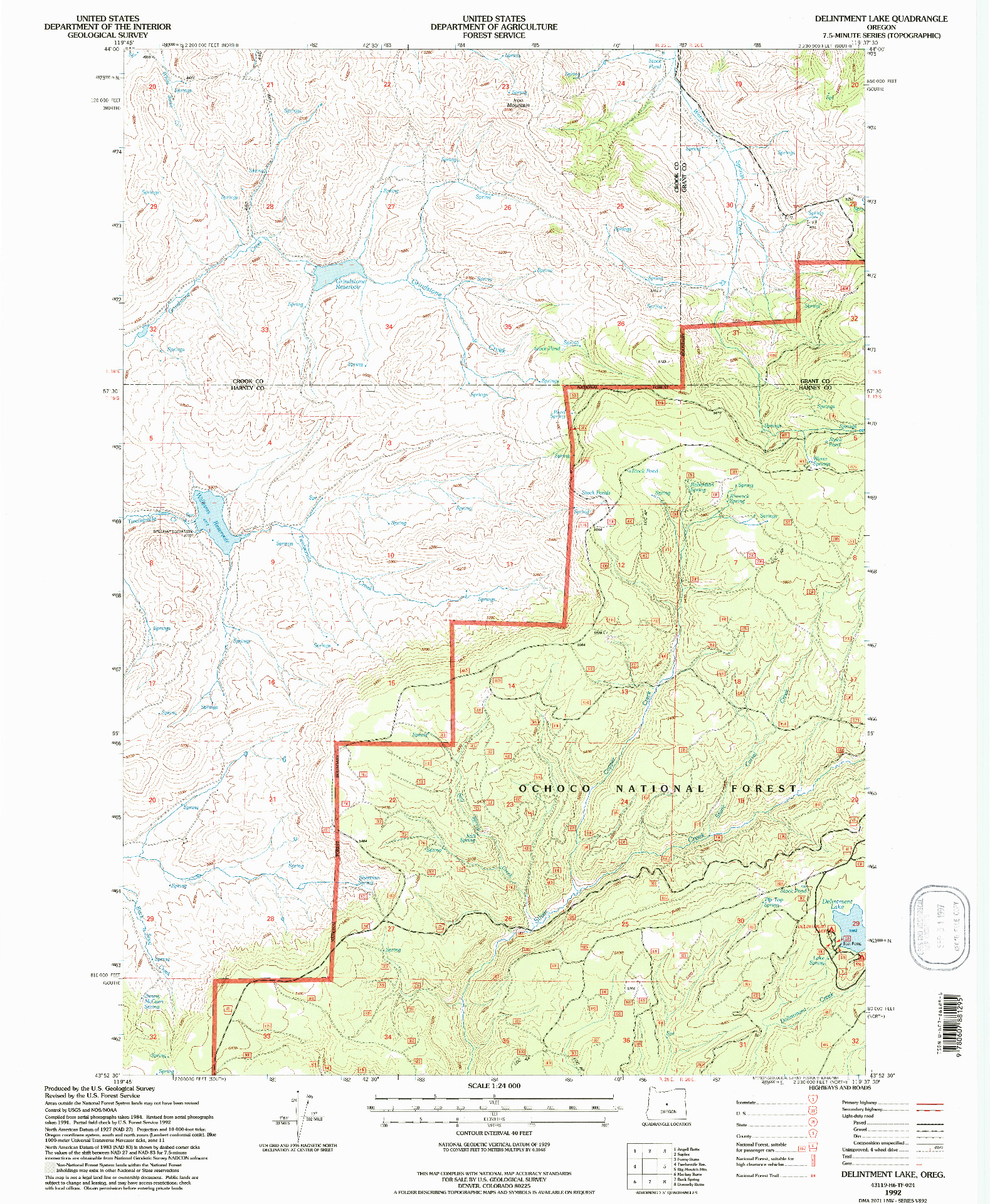 USGS 1:24000-SCALE QUADRANGLE FOR DELINTMENT LAKE, OR 1992