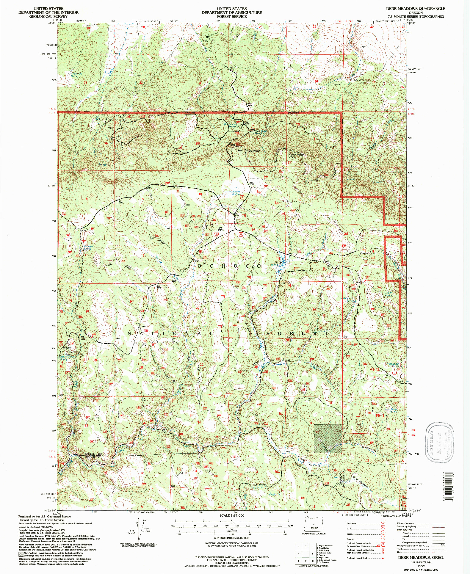 USGS 1:24000-SCALE QUADRANGLE FOR DERR MEADOWS, OR 1992