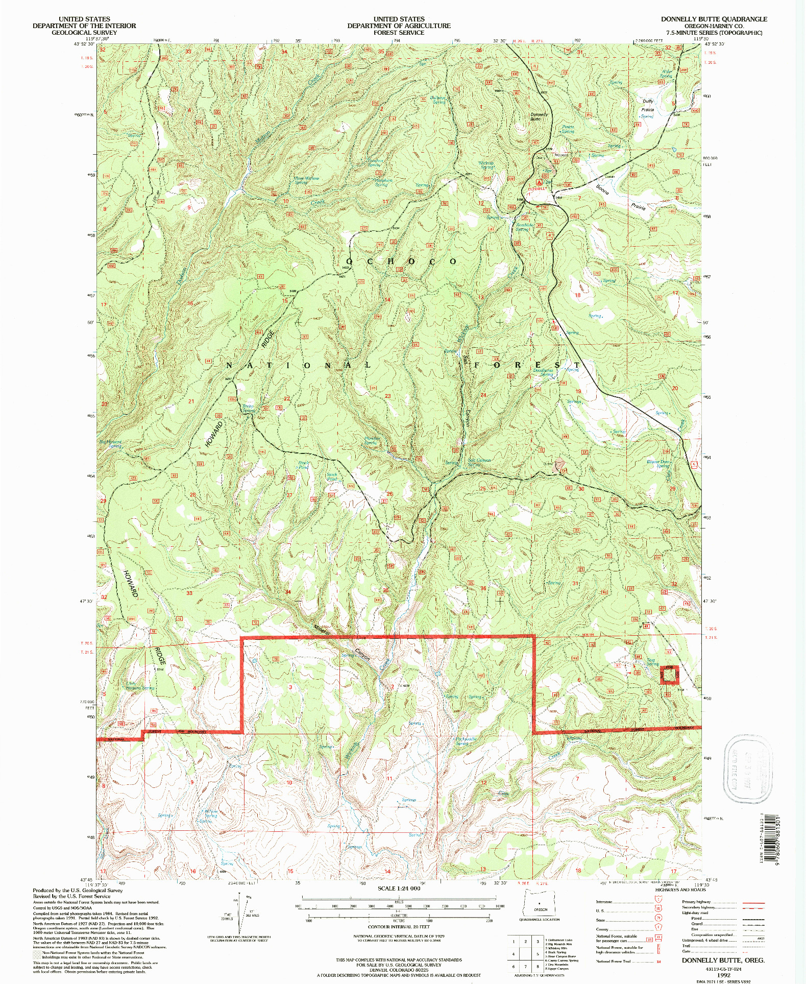USGS 1:24000-SCALE QUADRANGLE FOR DONNELLY BUTTE, OR 1992