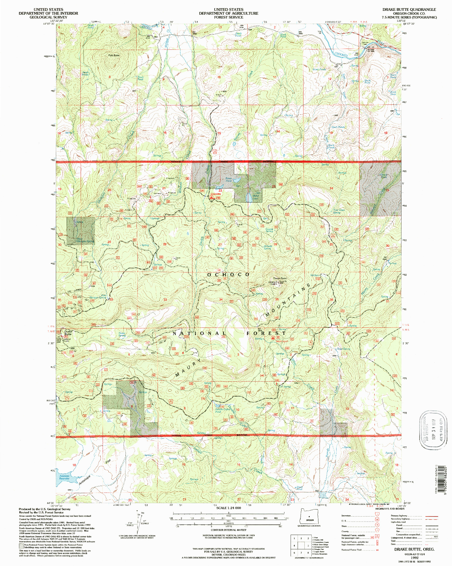 USGS 1:24000-SCALE QUADRANGLE FOR DRAKE BUTTE, OR 1992