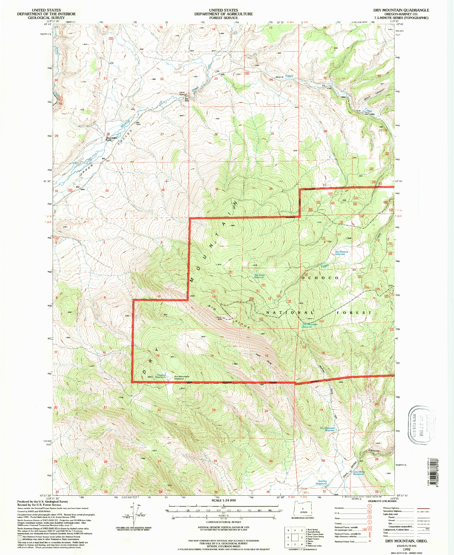 USGS 1:24000-SCALE QUADRANGLE FOR DRY MOUNTAIN, OR 1992