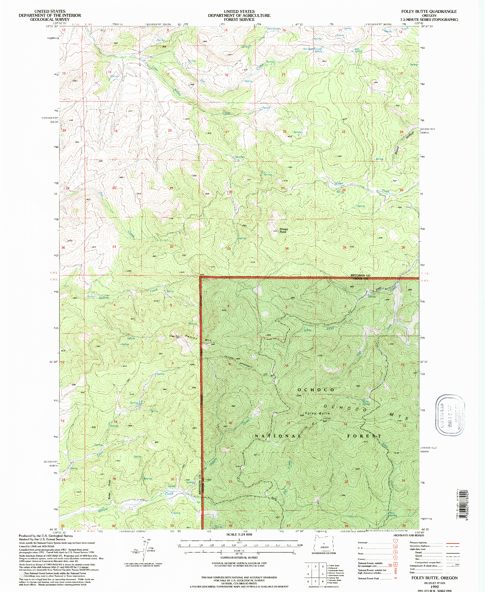 USGS 1:24000-SCALE QUADRANGLE FOR FOLEY BUTTE, OR 1992