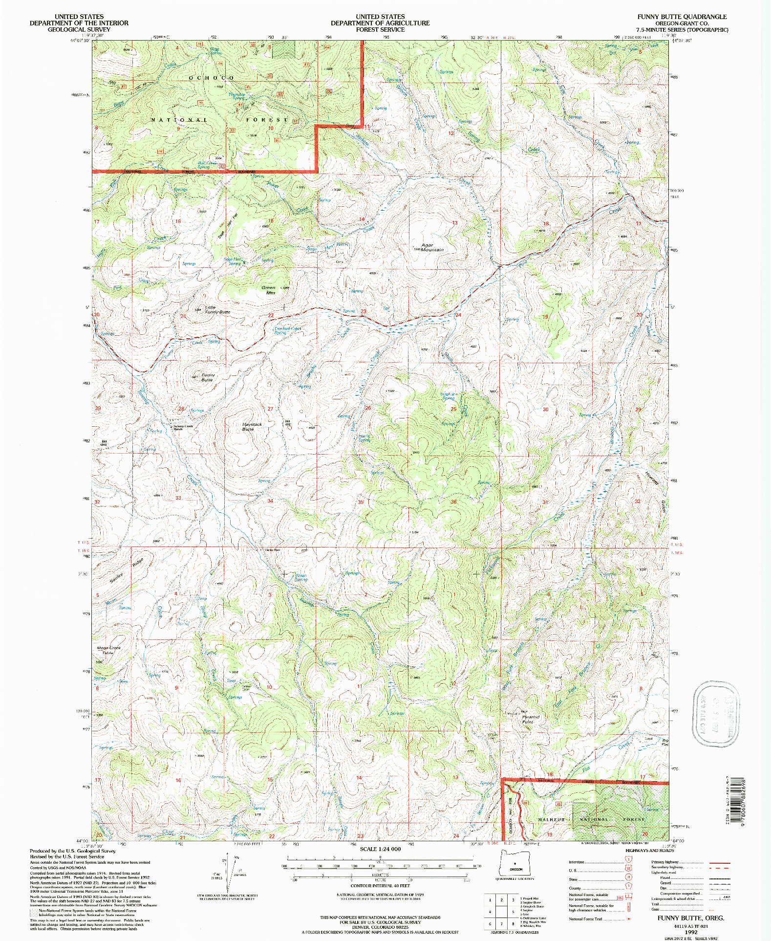 USGS 1:24000-SCALE QUADRANGLE FOR FUNNY BUTTE, OR 1992